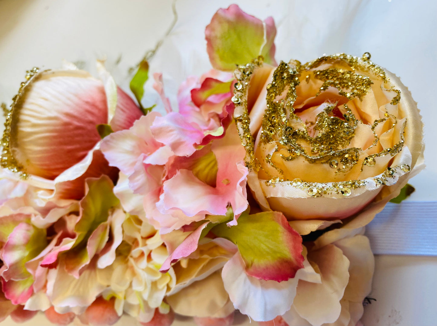Coral and gold flower crown