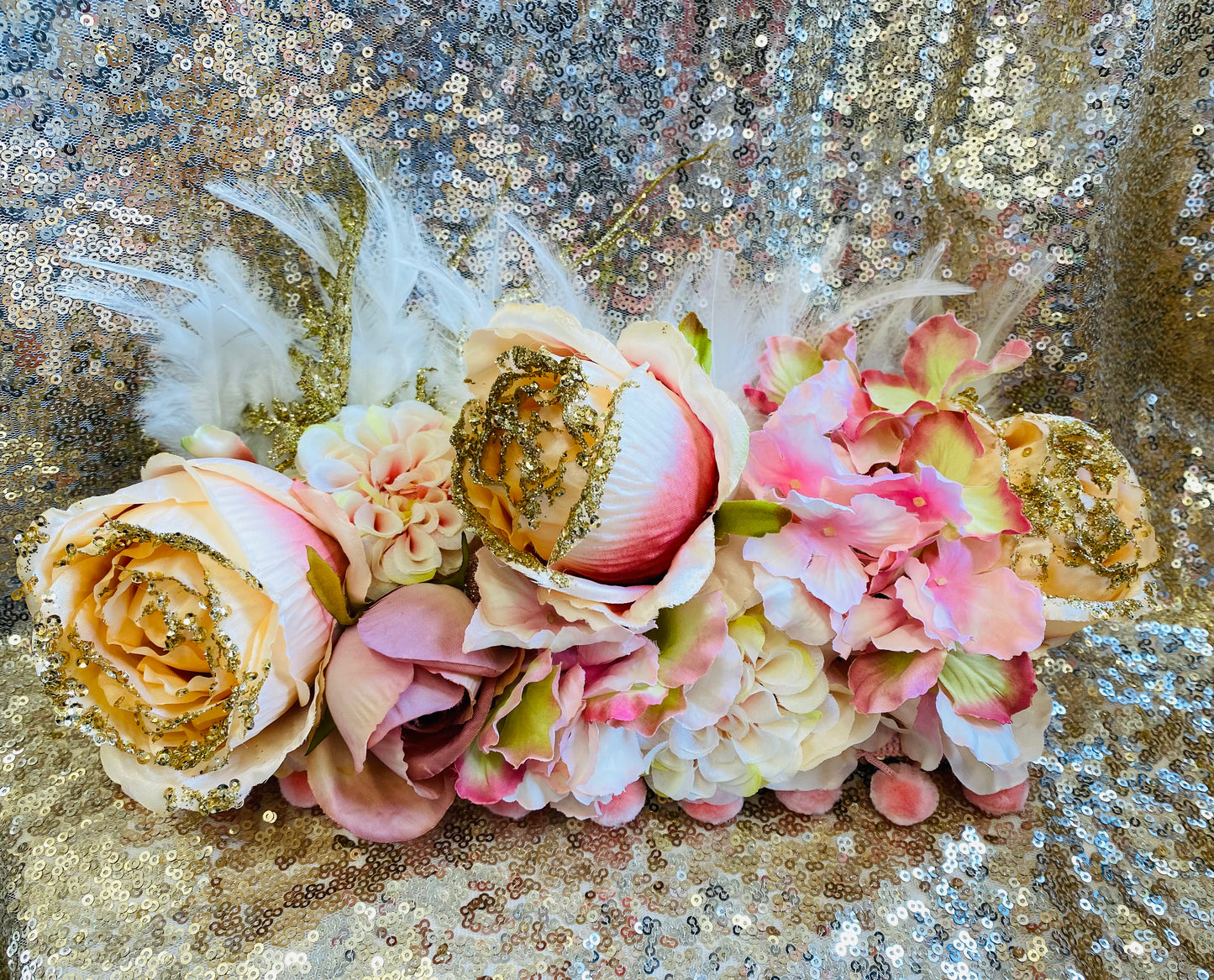 Coral and gold flower crown