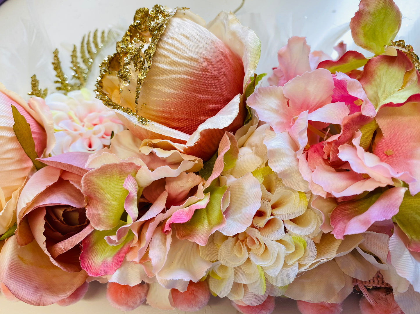 Coral and gold flower crown