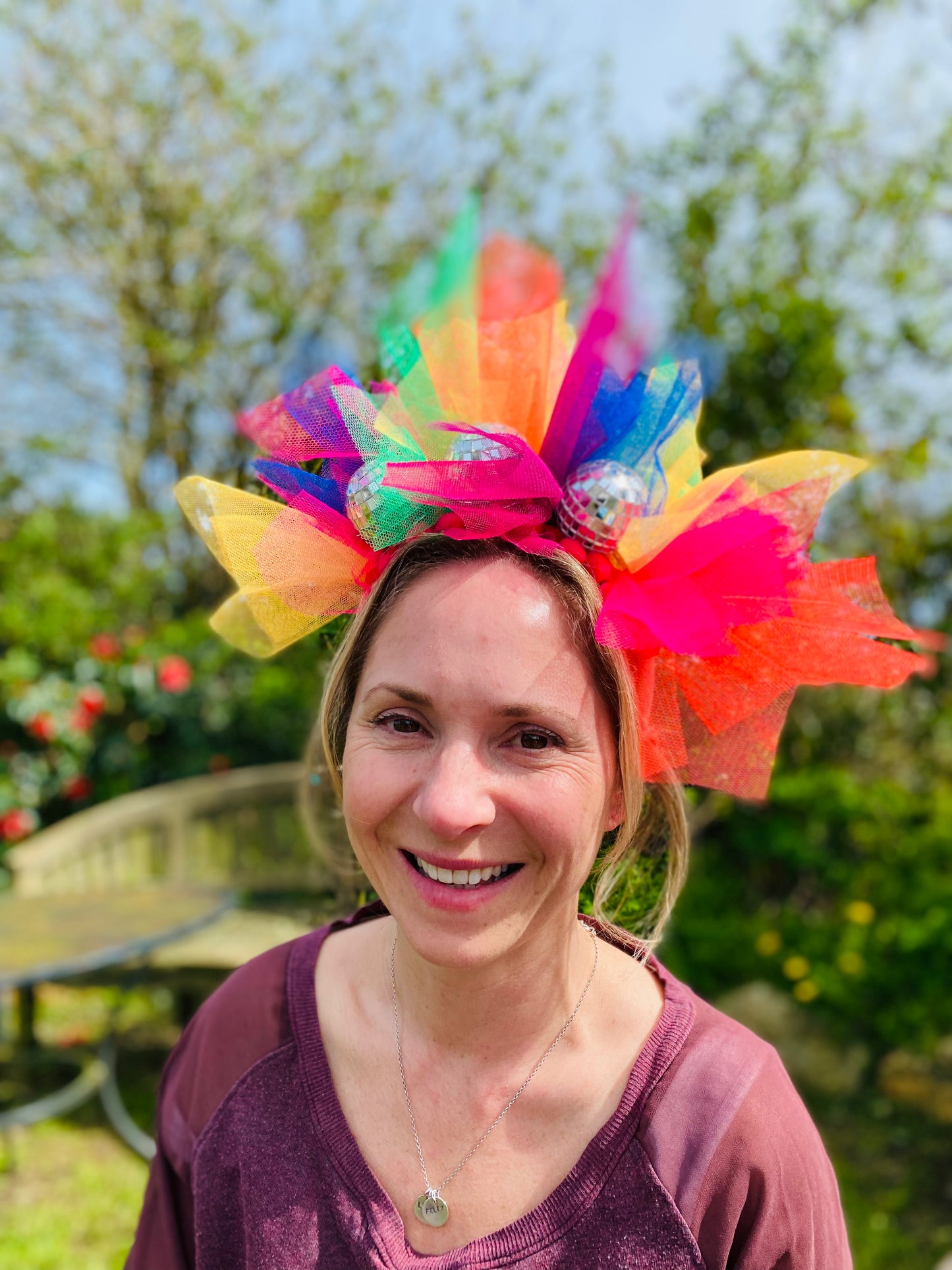 Disco ball headband with rainbow net! Multi colour, carnival, festival, hairband, head band, mirror ball, glitter ball