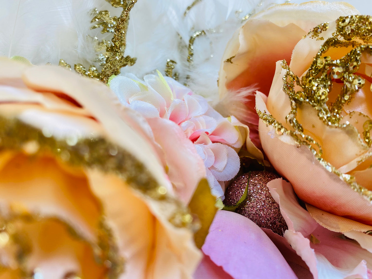 Coral and gold flower crown