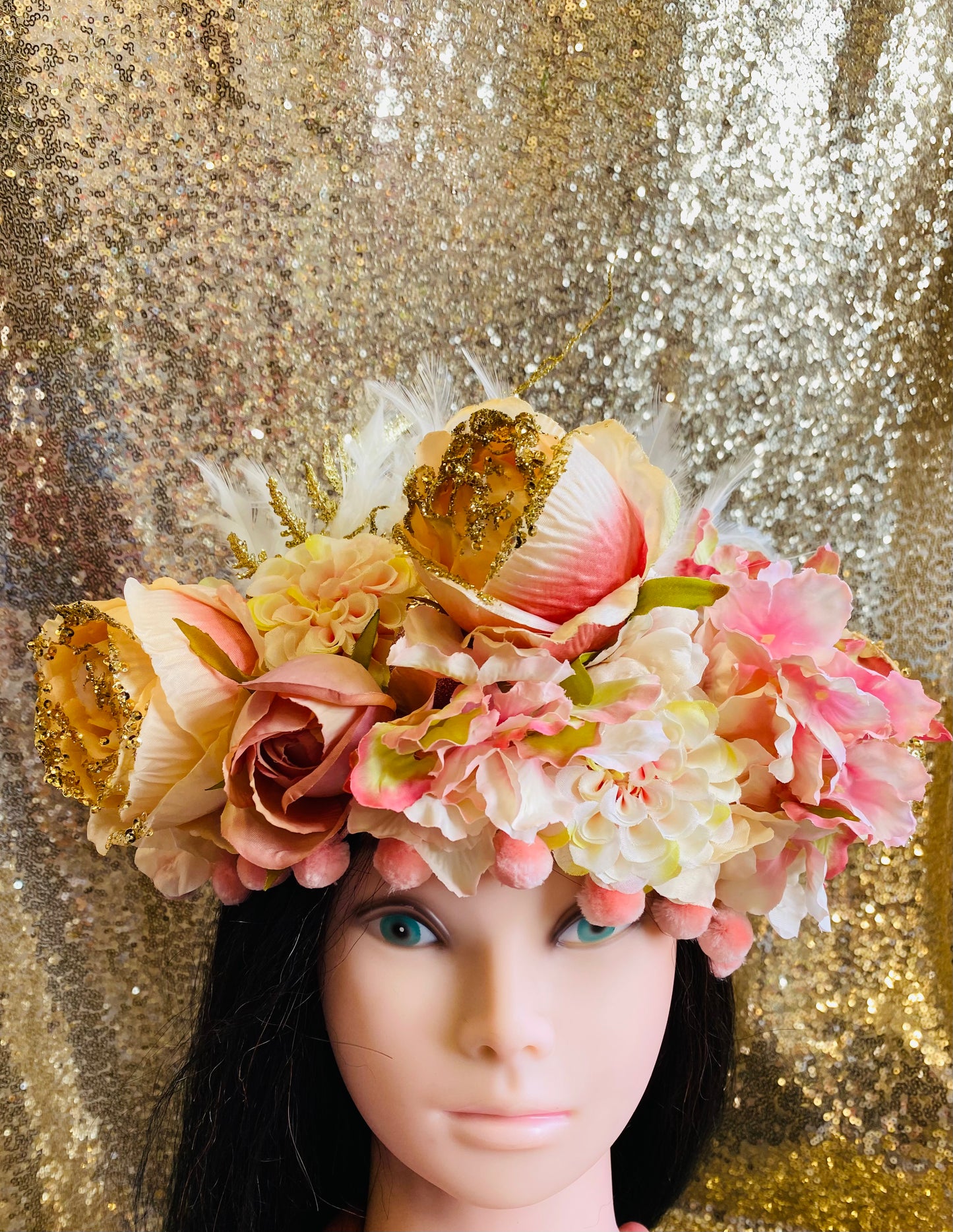 Coral and gold flower crown