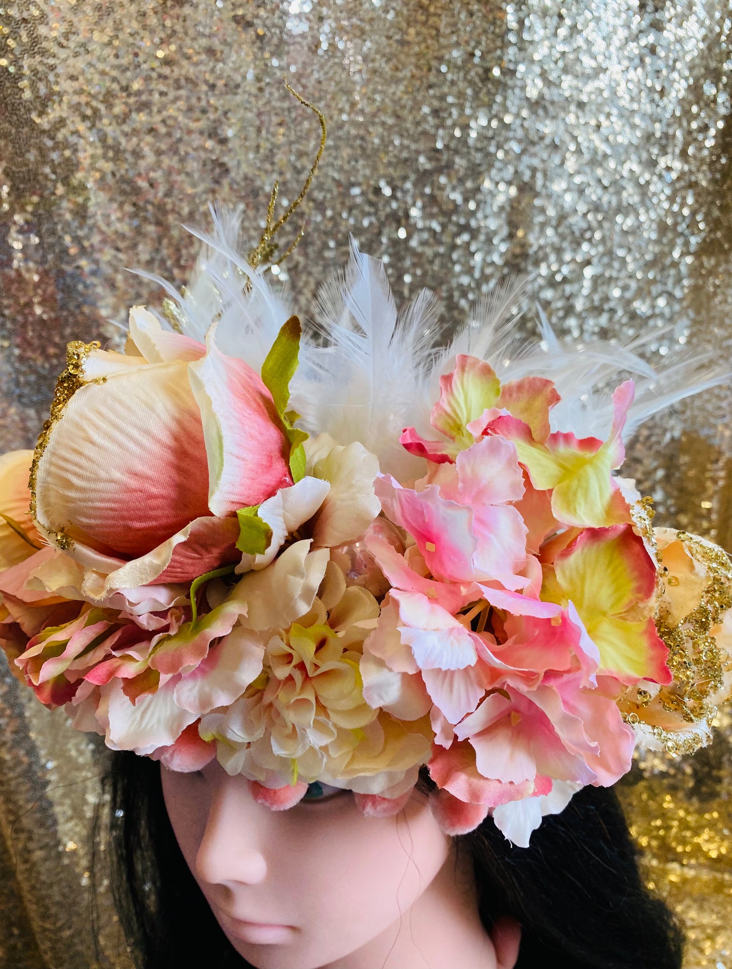 Coral and gold flower crown