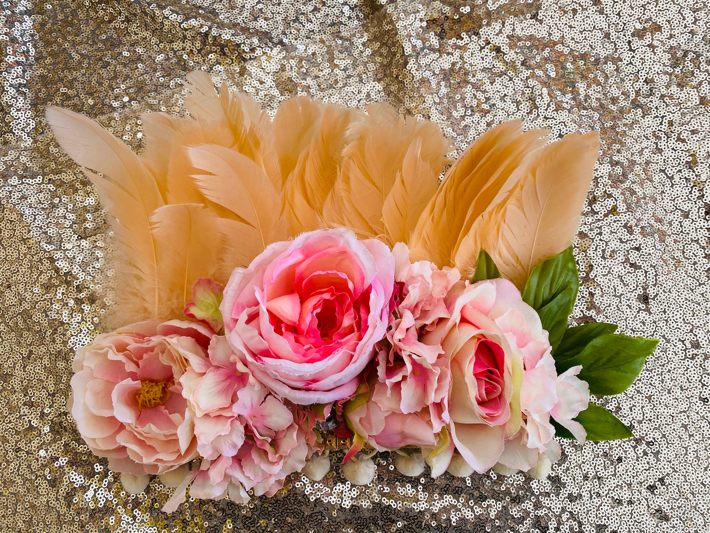 Peach deluxe with flowers headdress