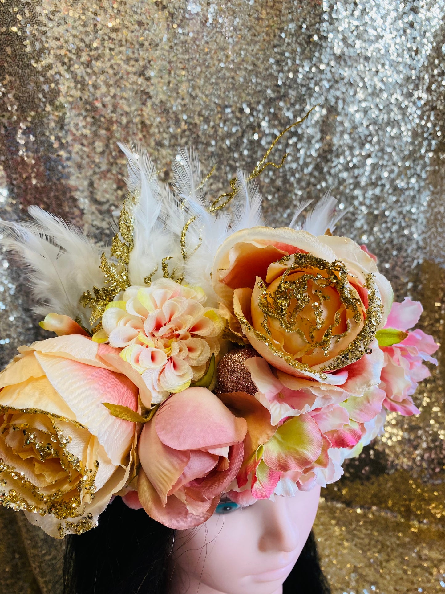 Coral and gold flower crown