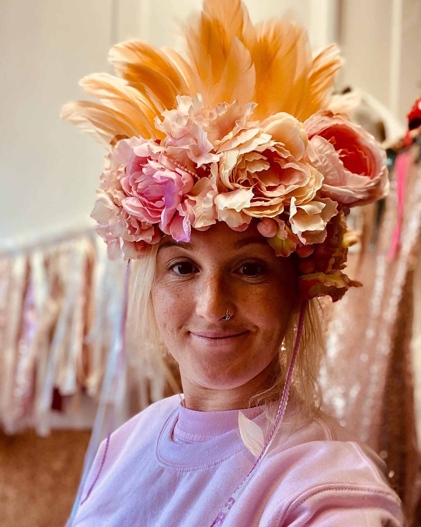 Peach deluxe with flowers headdress