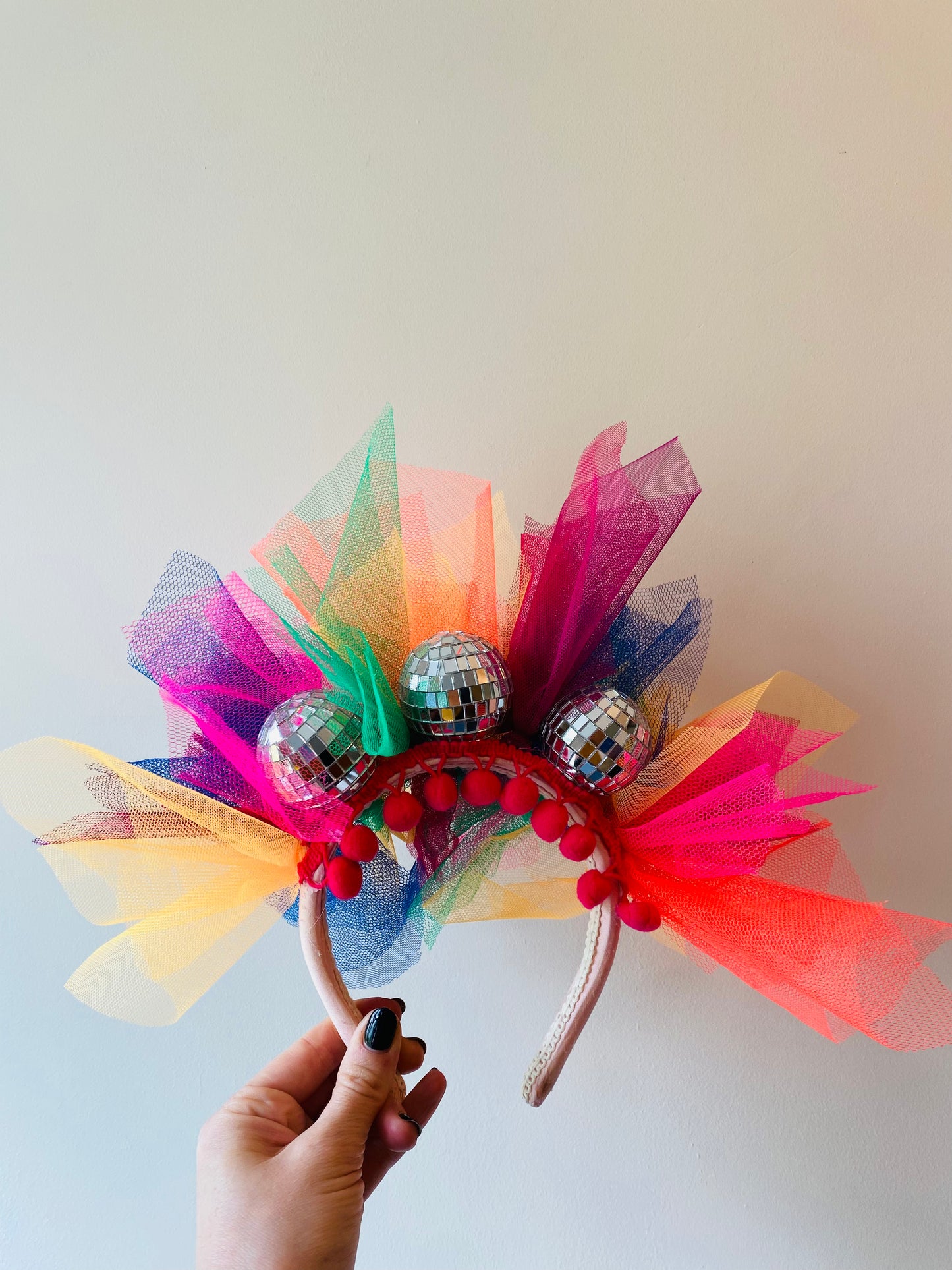 Disco ball headband with rainbow net! Multi colour, carnival, festival, hairband, head band, mirror ball, glitter ball