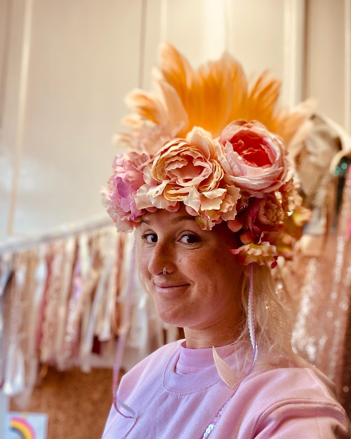 Peach deluxe with flowers headdress