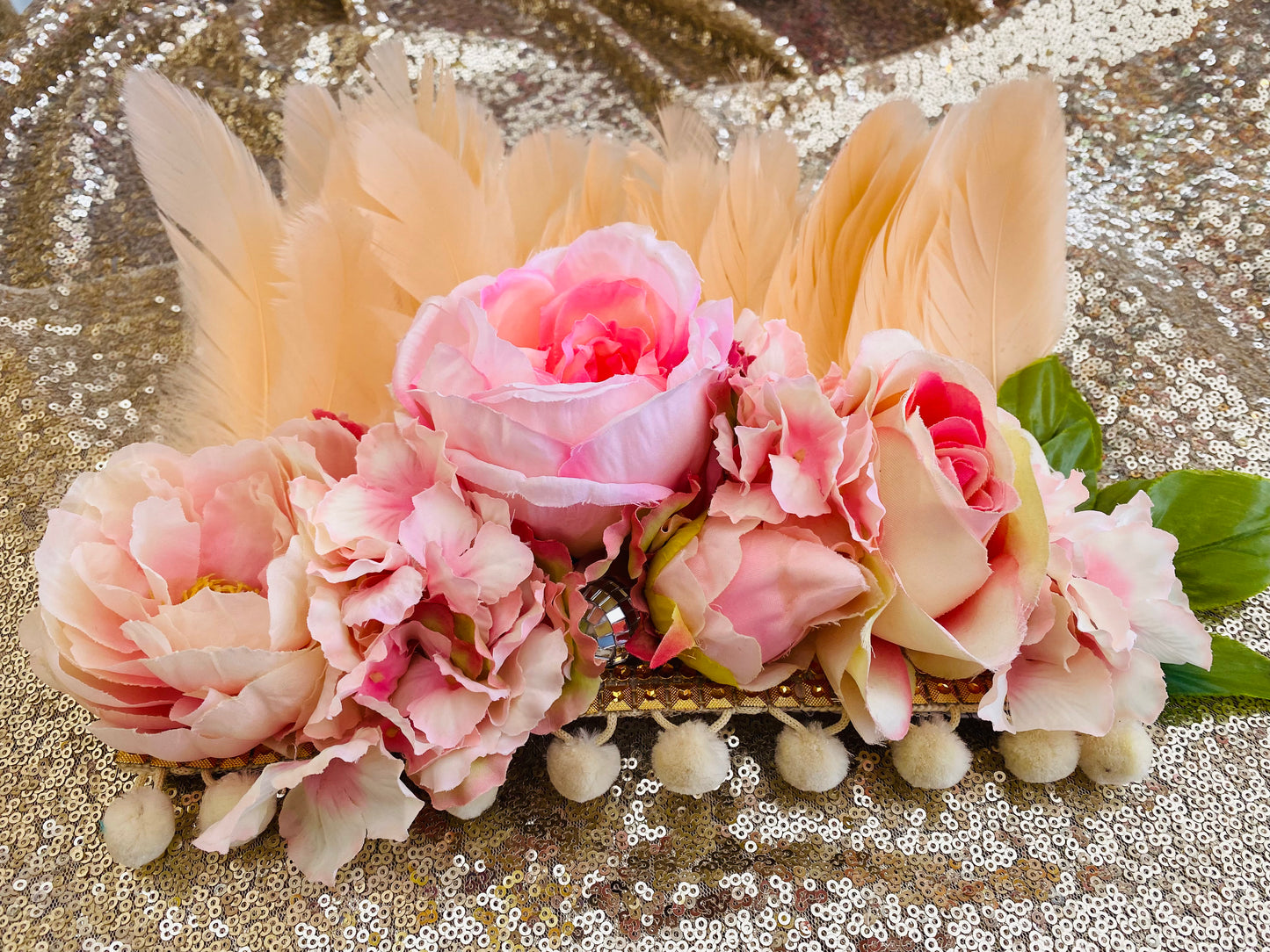 Peach deluxe with flowers headdress