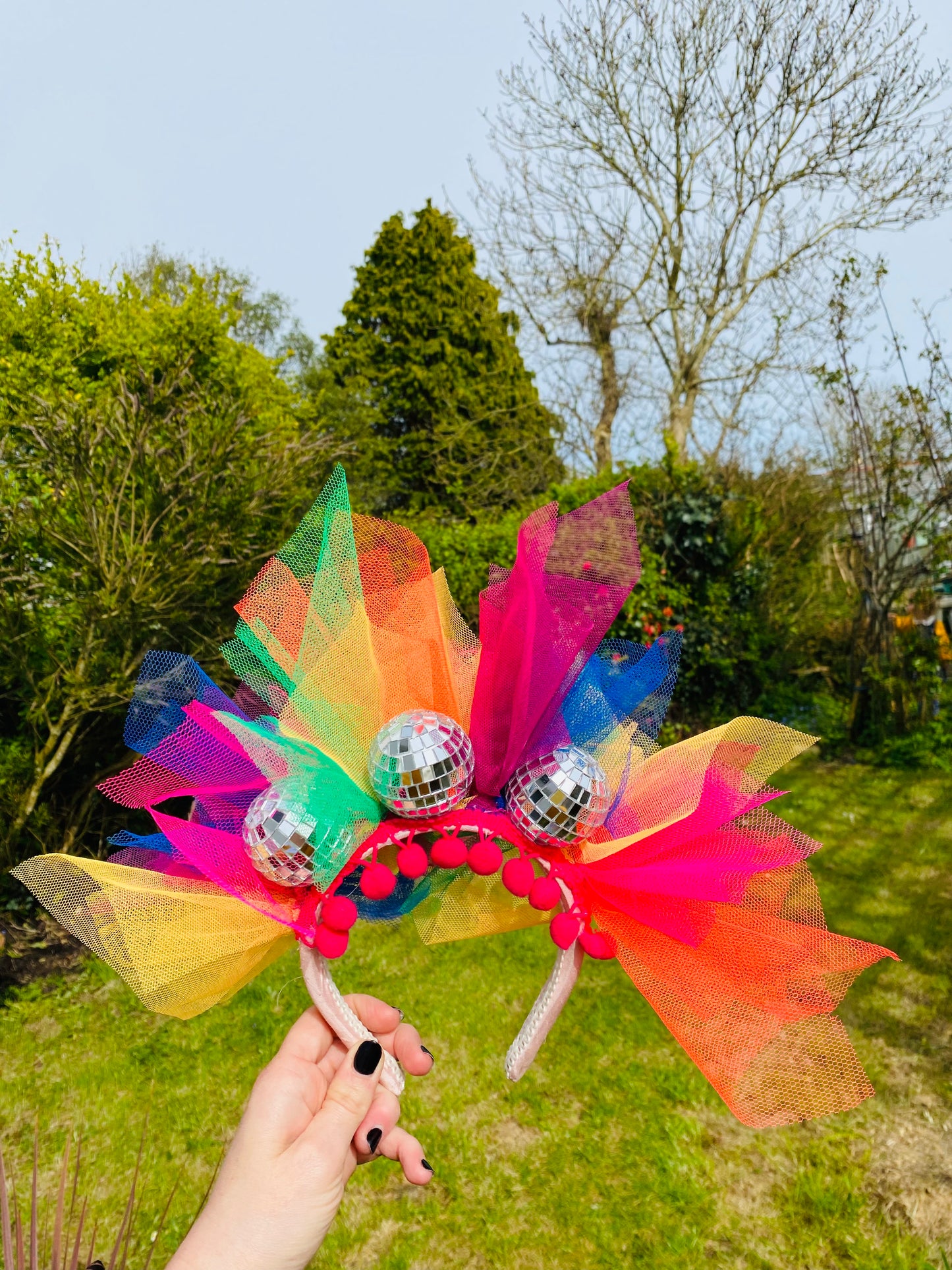 Disco ball headband with rainbow net! Multi colour, carnival, festival, hairband, head band, mirror ball, glitter ball