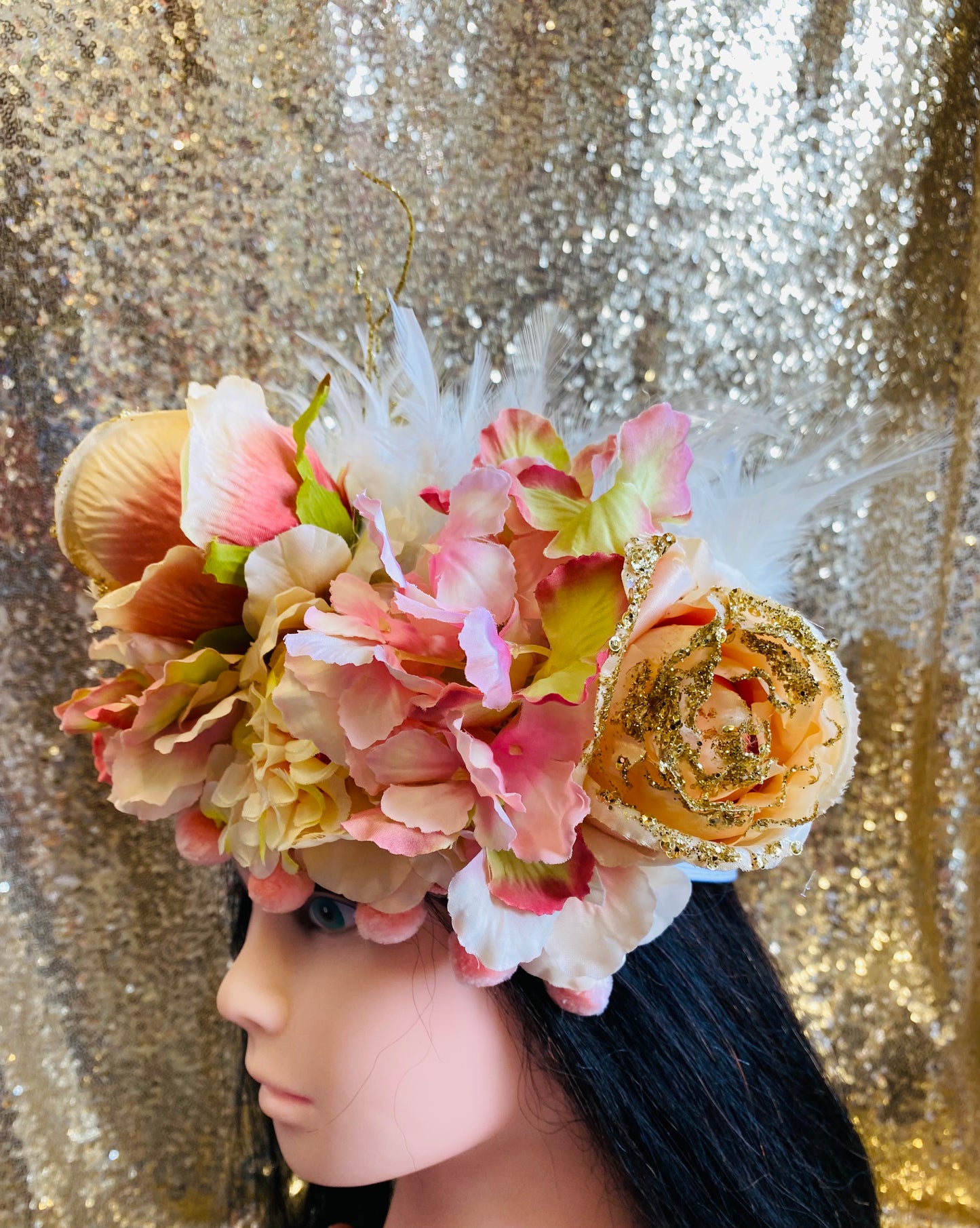 Coral and gold flower crown