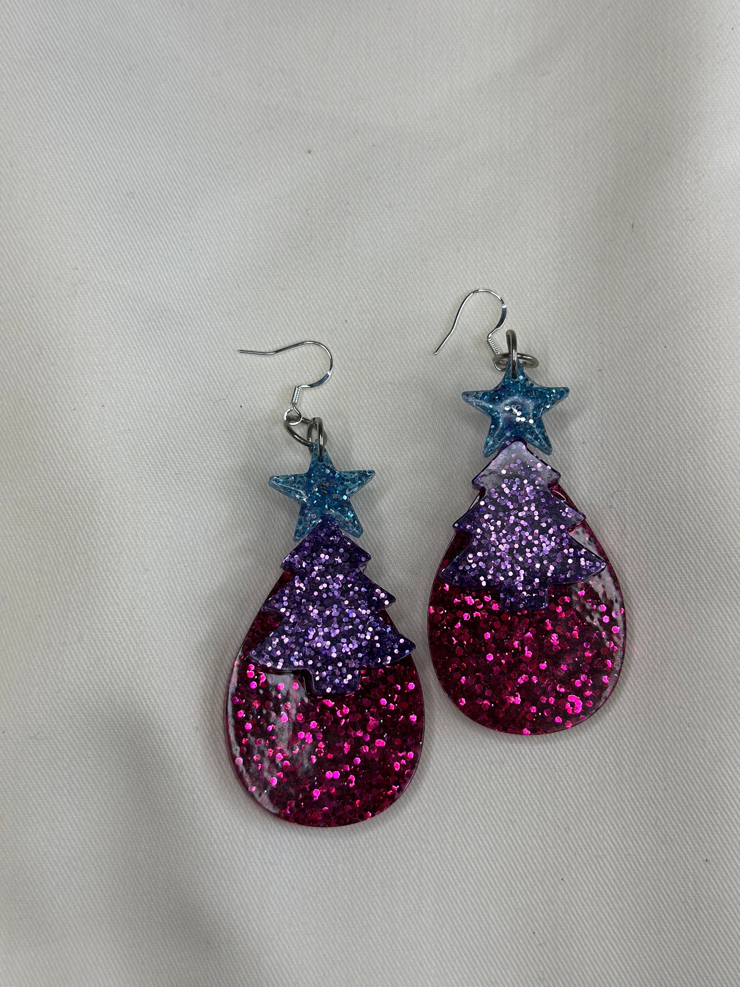 Handmade resin Christmas tree glitter earrings