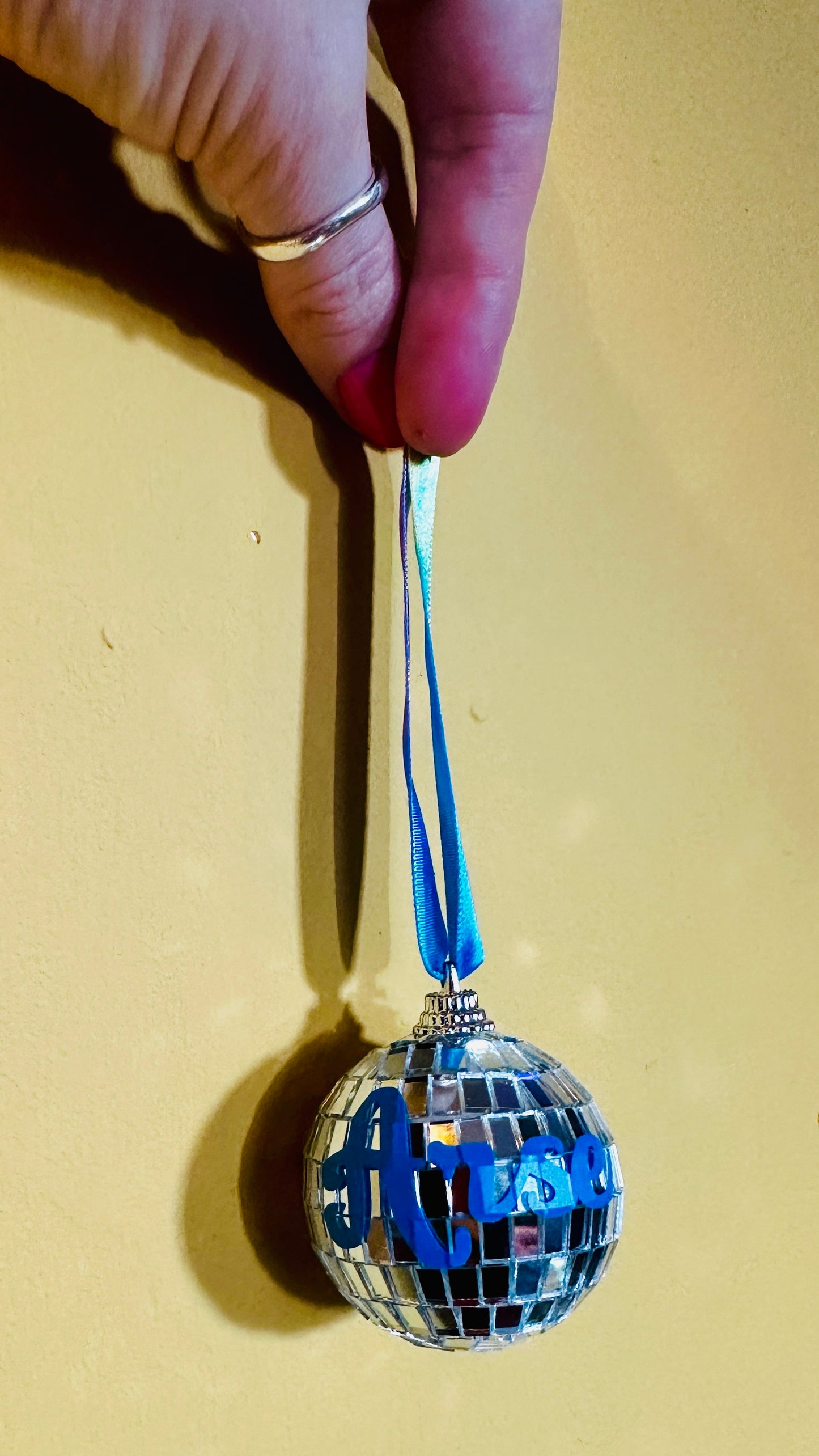 Sweary disco ball bauble, Christmas, decoration, kitsch, neon, handmade, personalised, custom, adult, mature, swear, handmade