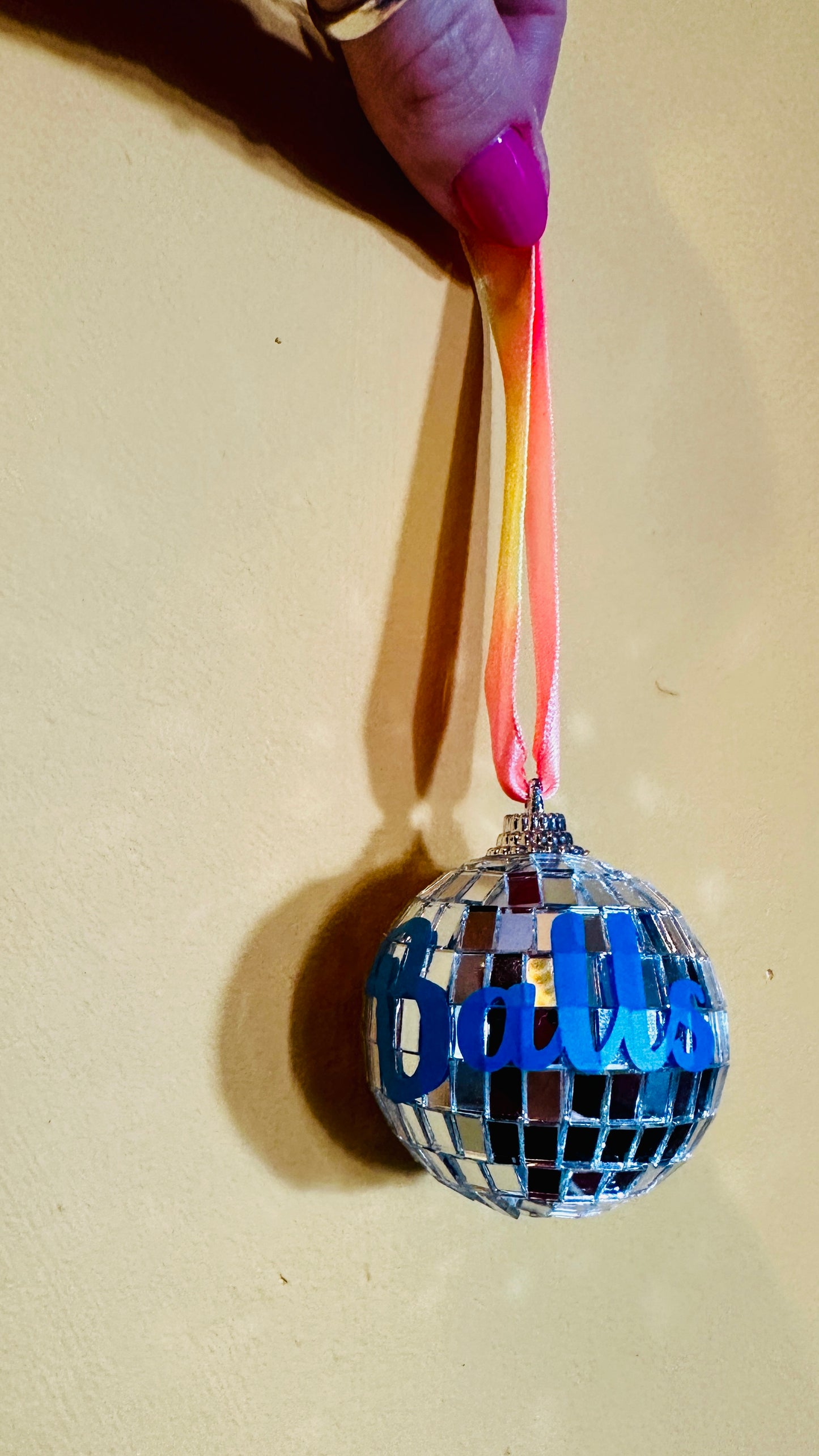 Sweary disco ball bauble, Christmas, decoration, kitsch, neon, handmade, personalised, custom, adult, mature, swear, handmade