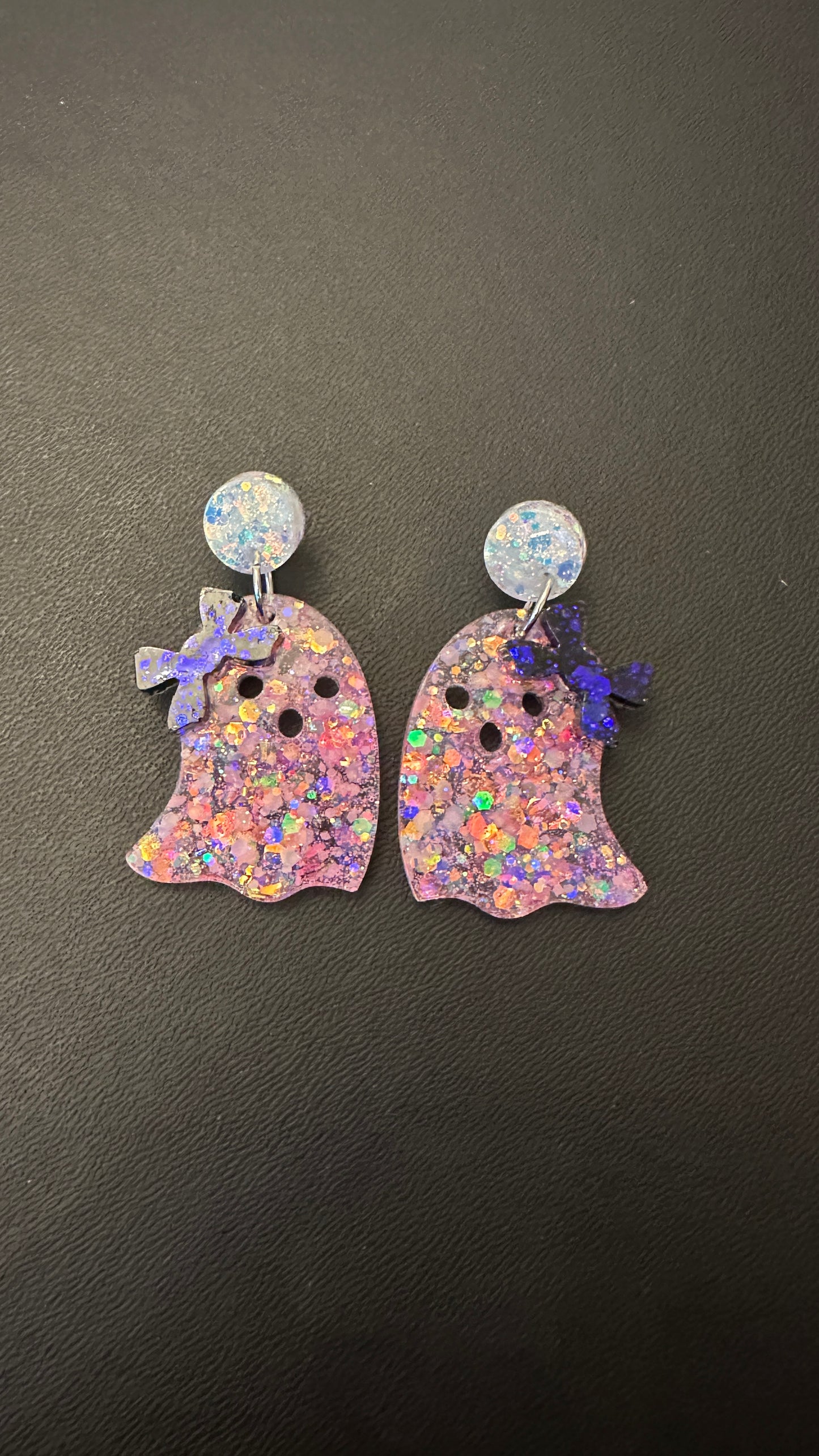 Handmade glow in the dark ghost bow earrings