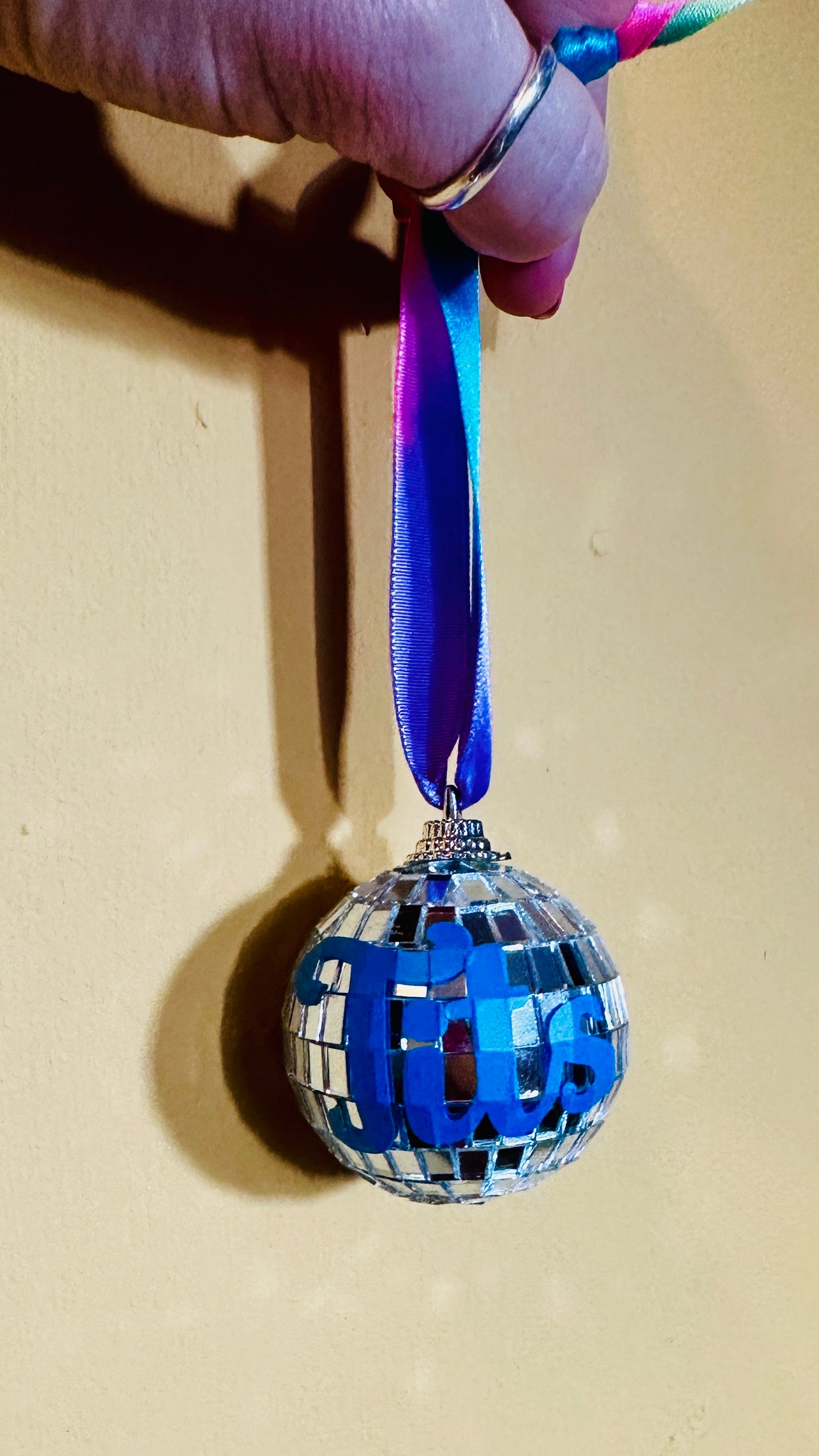 Sweary disco ball bauble, Christmas, decoration, kitsch, neon, handmade, personalised, custom, adult, mature, swear, handmade