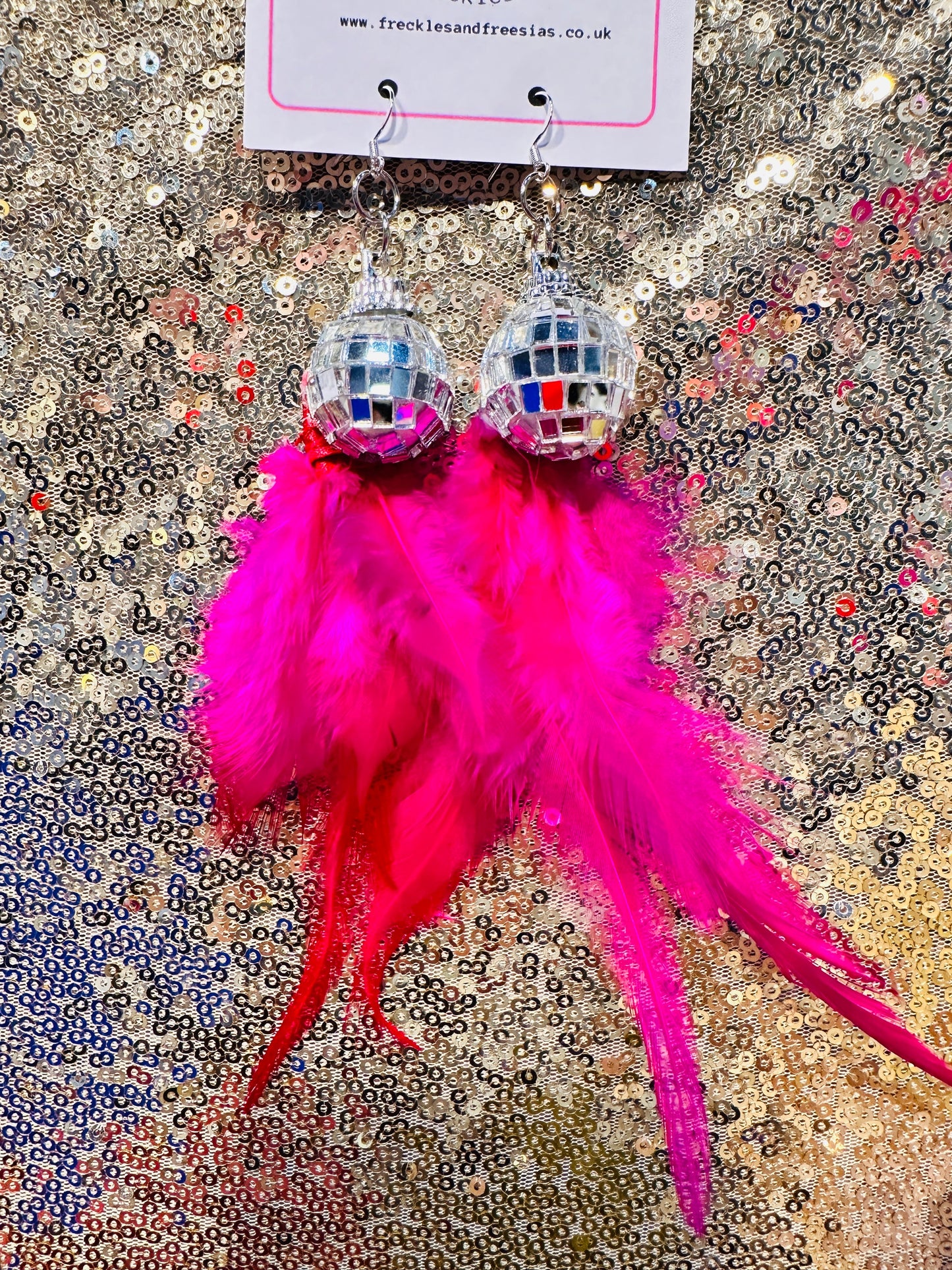 Disco ball feather earrings royal blue