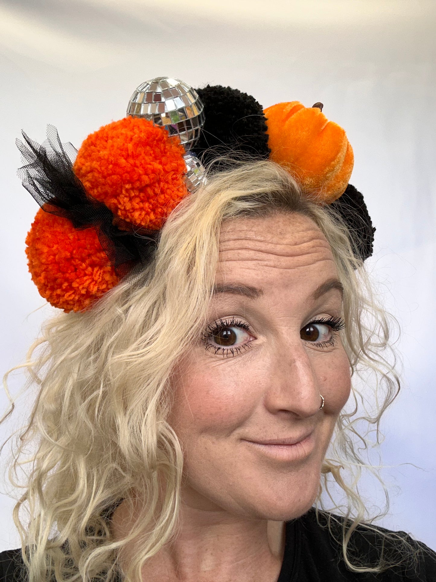 Halloween headband disco ball, pumpkin, net, fancy dress, party, black, orange