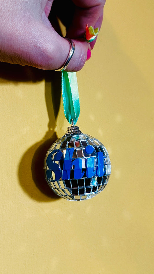 Sweary disco ball bauble, Christmas, decoration, kitsch, neon, handmade, personalised, custom, adult, mature, swear, handmade
