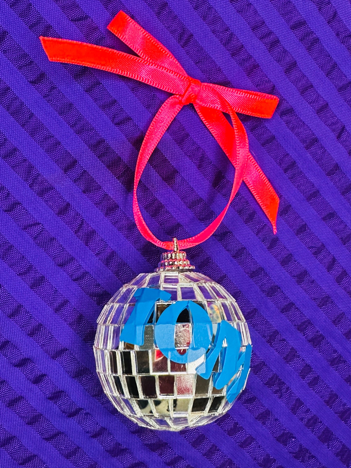 Custom disco ball bauble, Christmas, decoration, kitsch, neon, handmade, personalised, custom, name