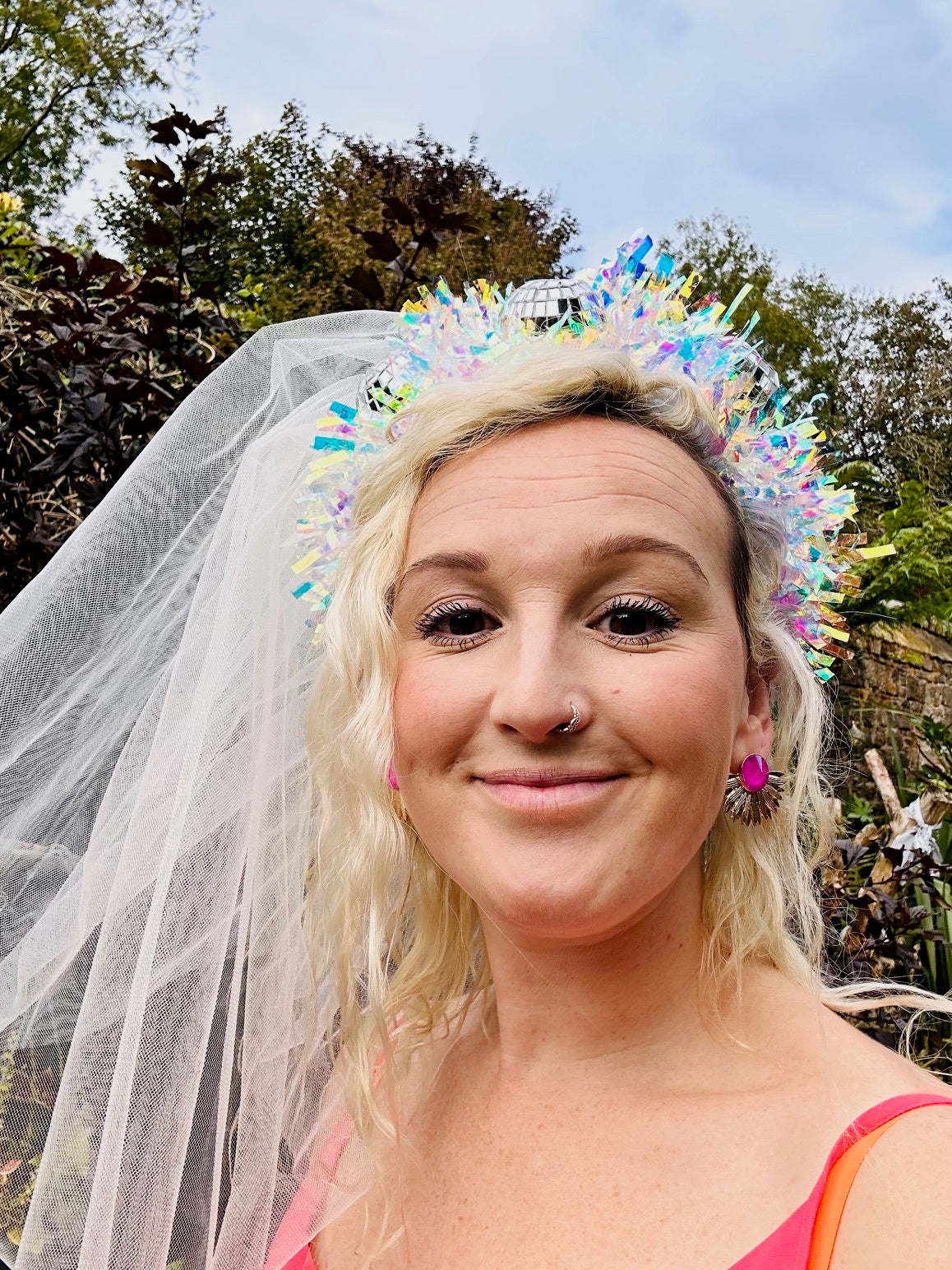 Hen do Disco Time headband! Veil, disco balls, bachelorette, party, bride, wedding, iridescent