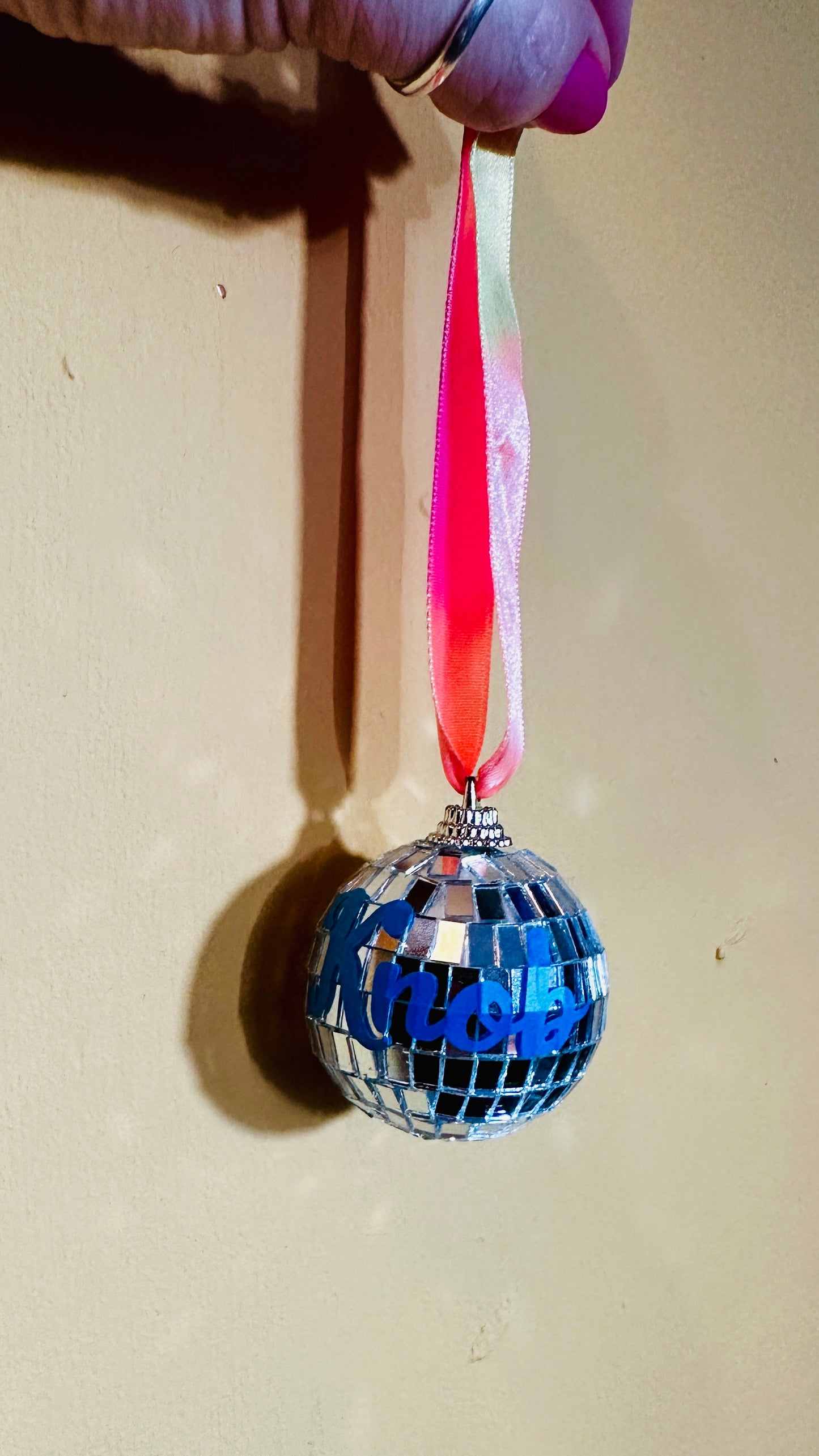 Sweary disco ball bauble, Christmas, decoration, kitsch, neon, handmade, personalised, custom, adult, mature, swear, handmade