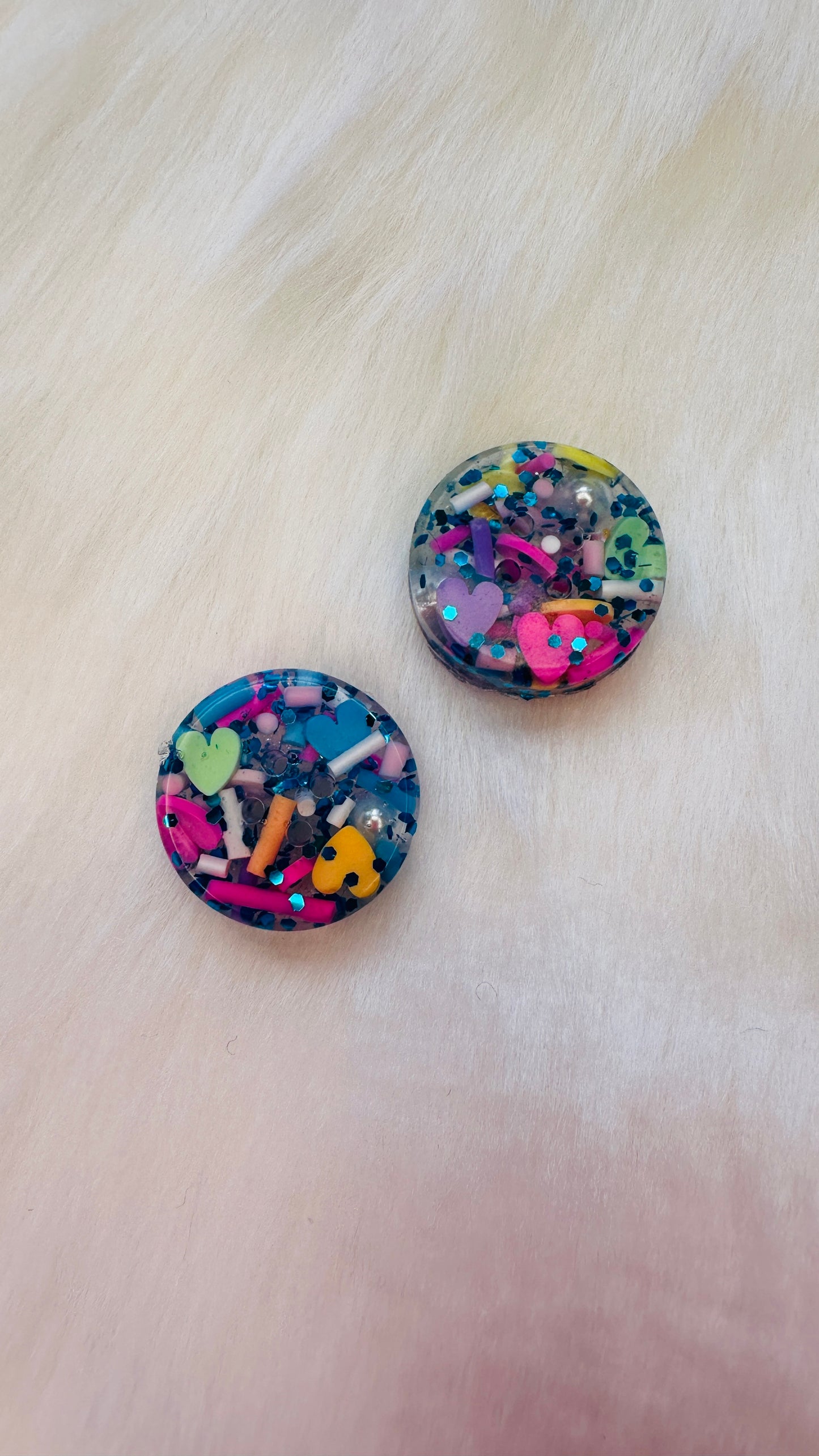 Handmade rainbow sprinkles, hearts & blue glitter resin buttons, bright, round,children’s, kids, 1cm, 2cm, 20mm, 10mm, 12mm, 15mm