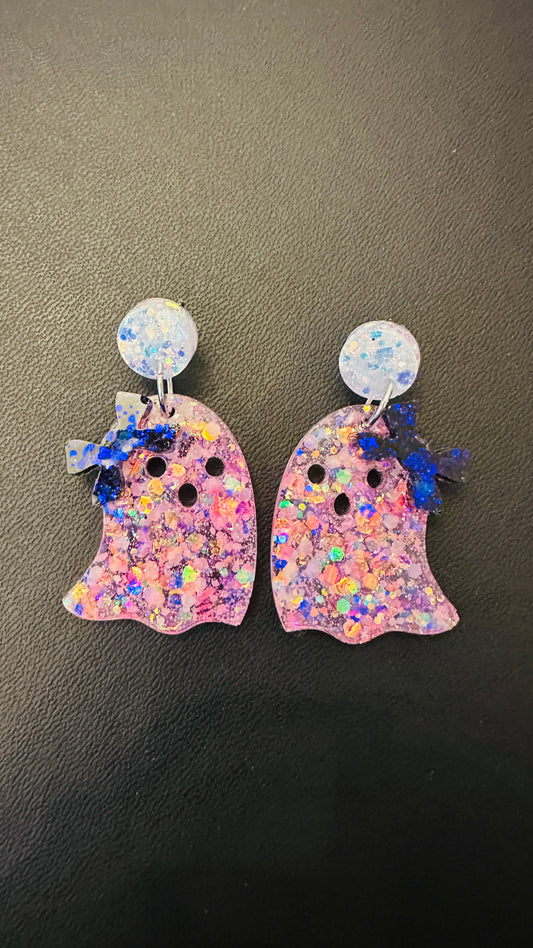 Handmade glow in the dark ghost bow earrings