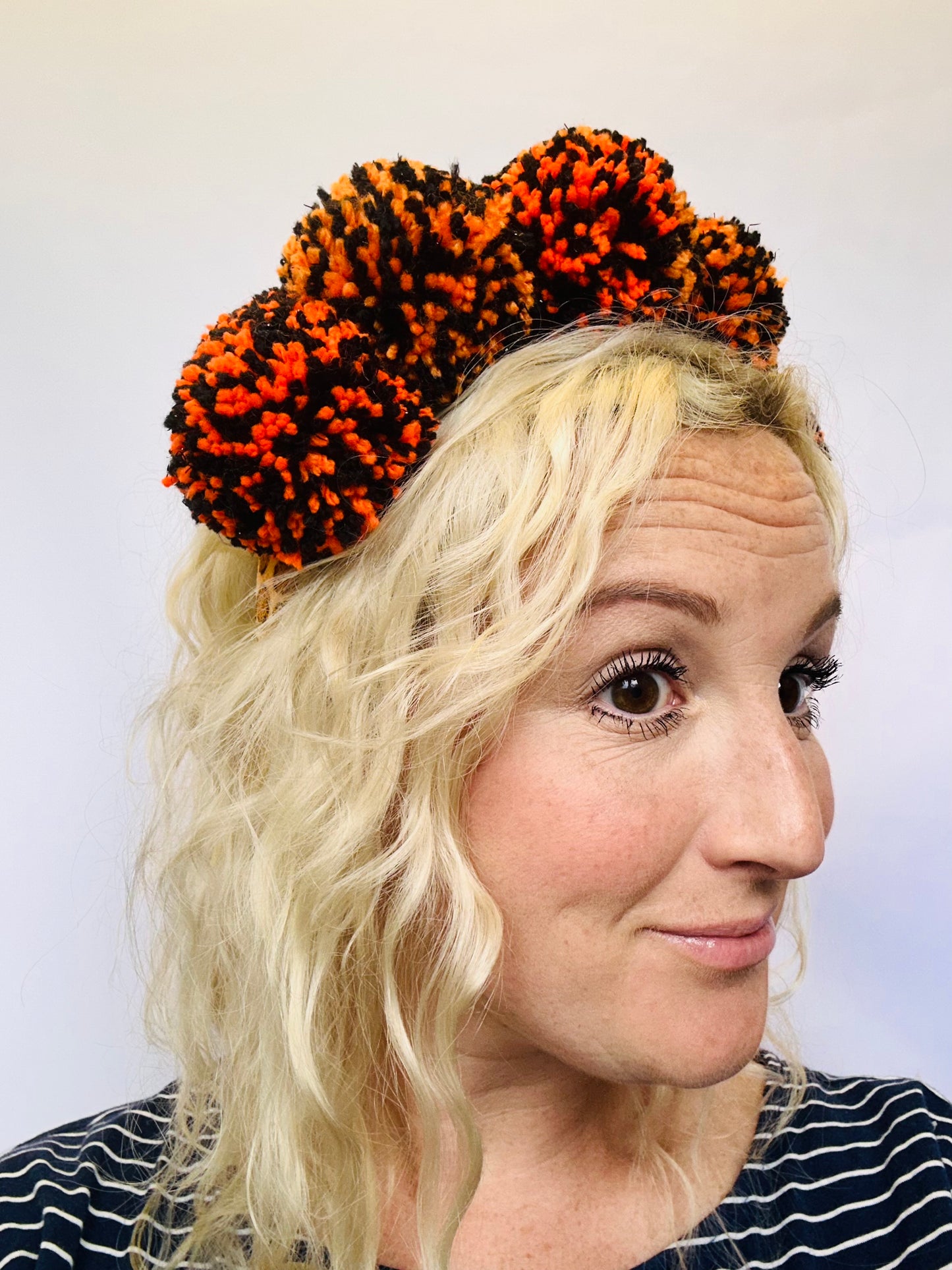 Halloween headband, orange, black pom pom, fancy dress, hair band, tiara, hat