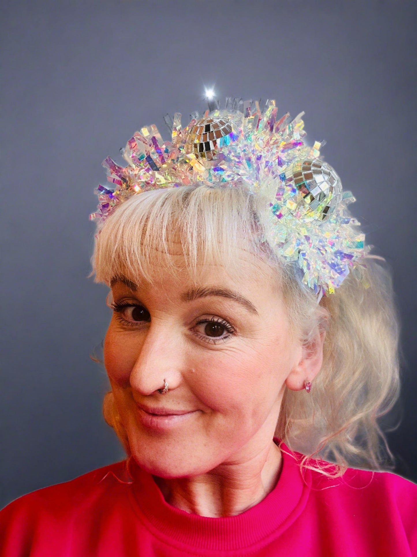 Light up disco time headband, disco balls and iridescent