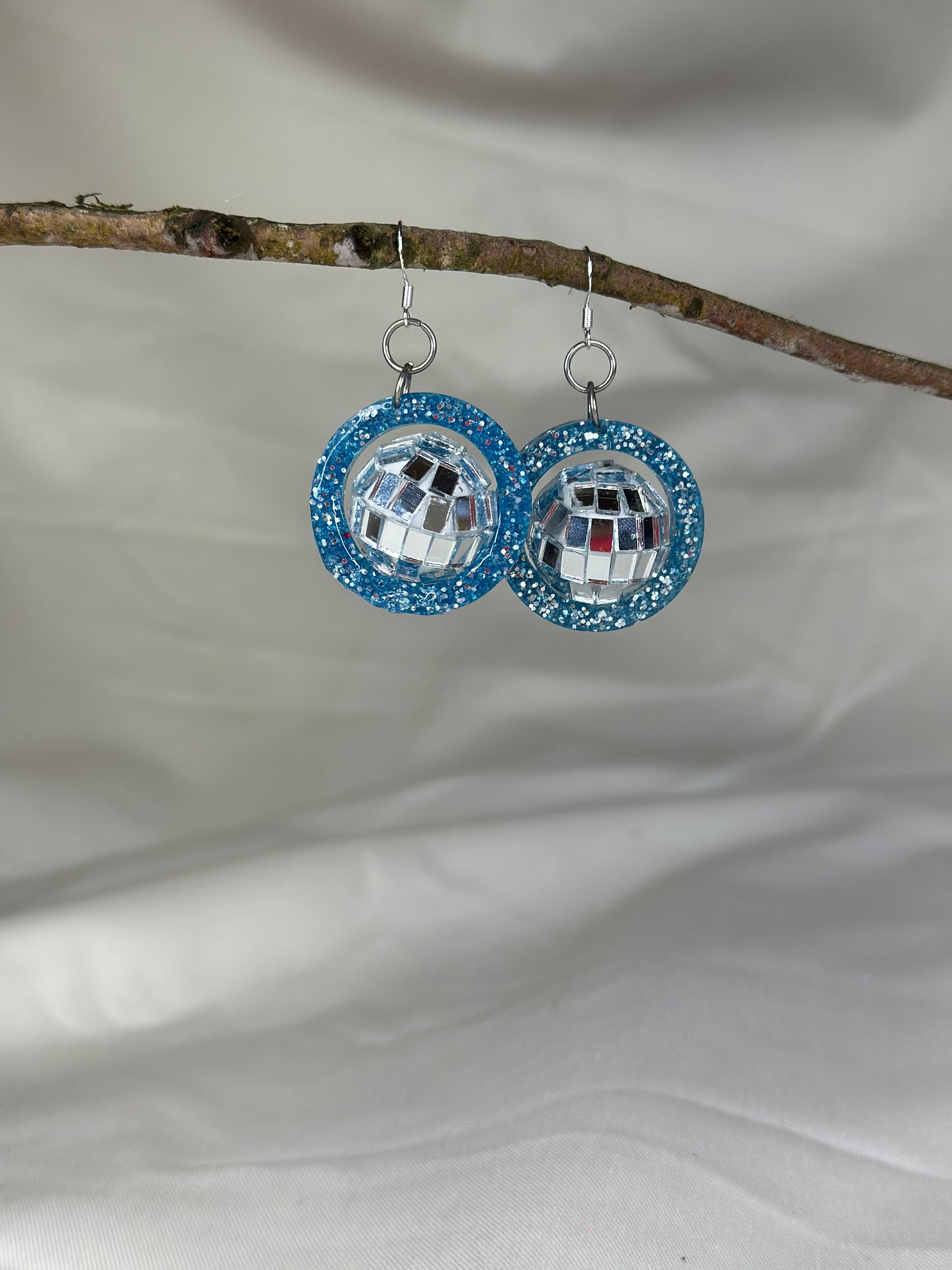 Disco ball glitter blue handmade earrings - Christmas party, secret Santa, festival