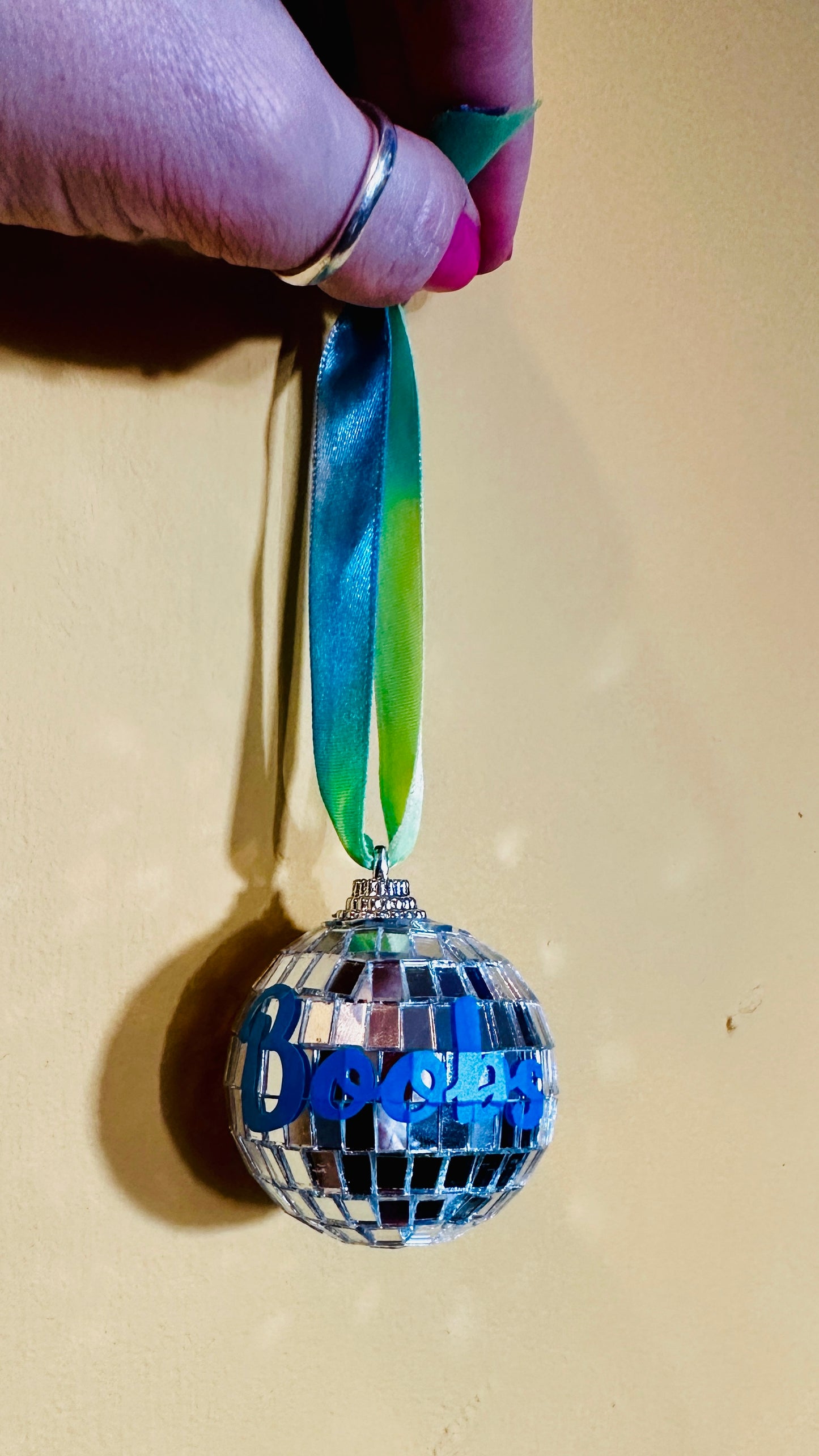 Sweary disco ball bauble, Christmas, decoration, kitsch, neon, handmade, personalised, custom, adult, mature, swear, handmade