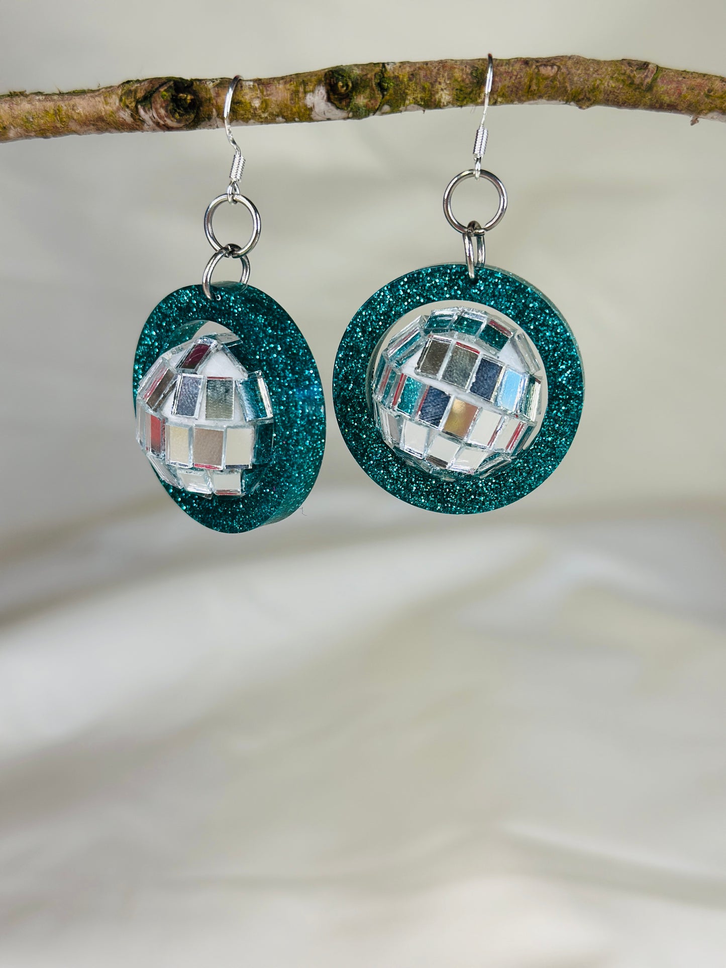 Disco ball glitter green handmade earrings - Christmas party, secret Santa, festival