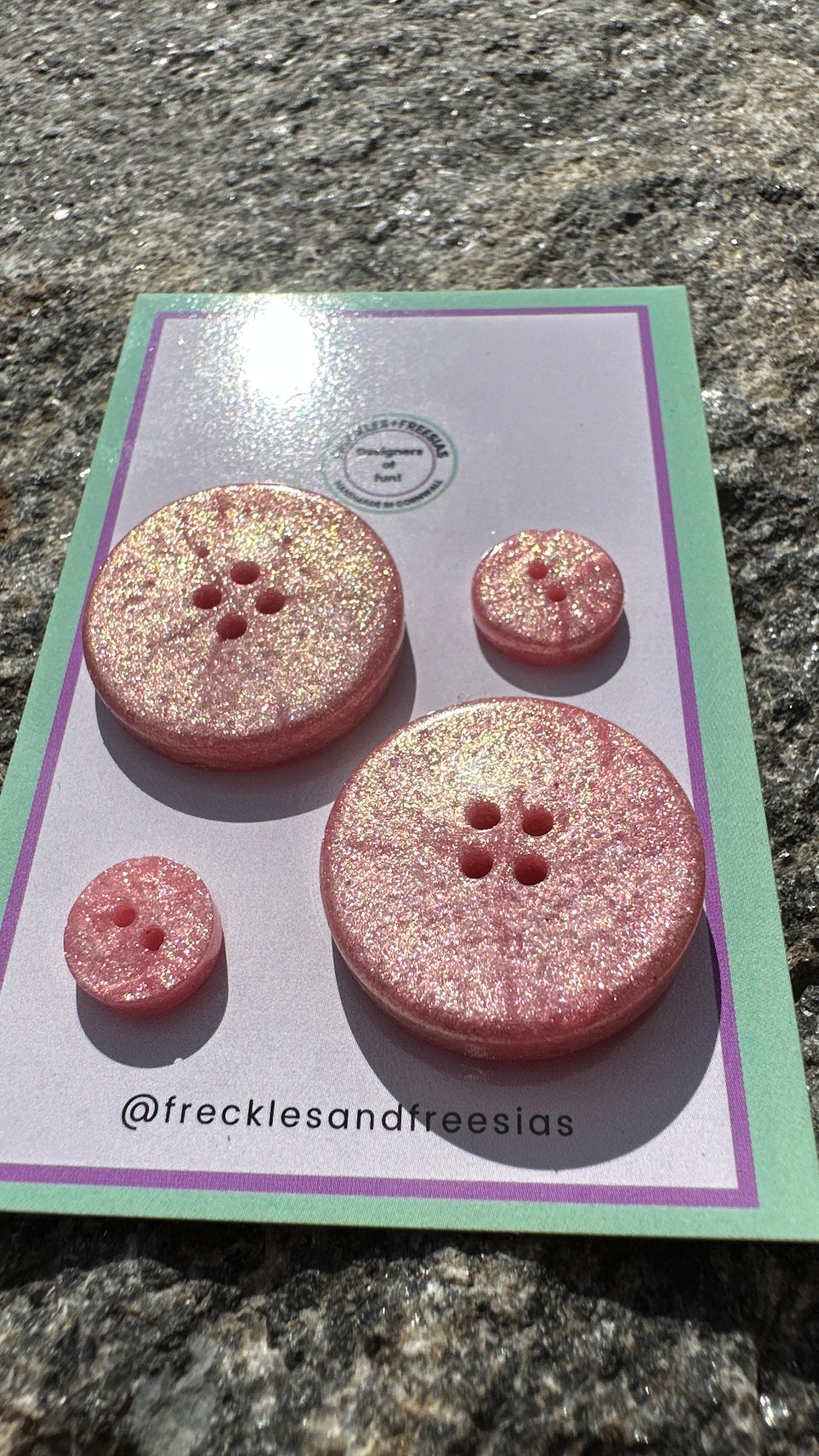 Handmade resin buttons pink pearlescent iridescent, bright, fun, round, children’s, kids, Aran, 1cm, 1.2cm, 2cm, 2.5cm, 10mm, 12mm, 15mm, 20mm, 25mm