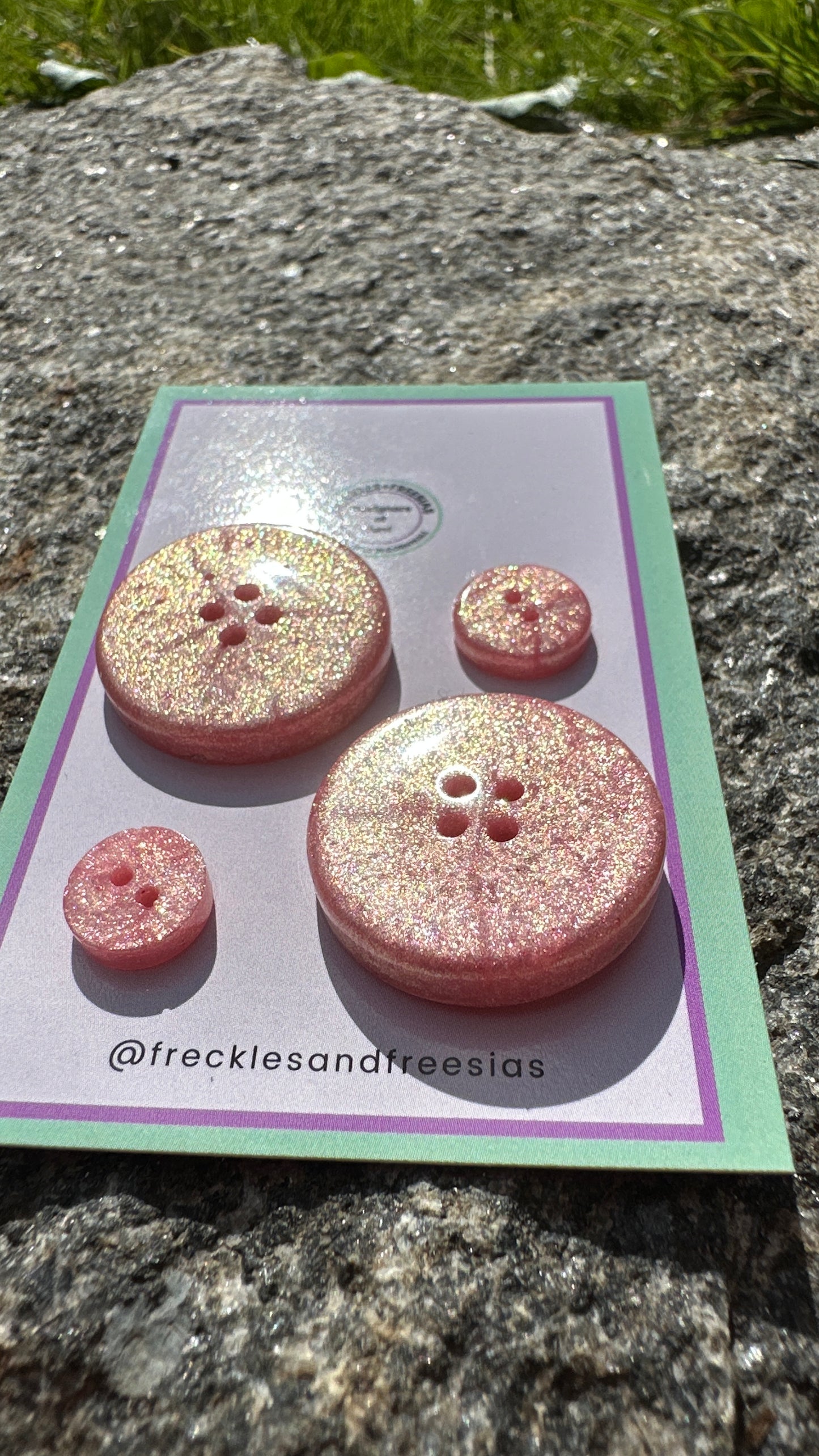 Handmade resin buttons pink pearlescent iridescent, bright, fun, round, children’s, kids, Aran, 1cm, 1.2cm, 2cm, 2.5cm, 10mm, 12mm, 15mm, 20mm, 25mm