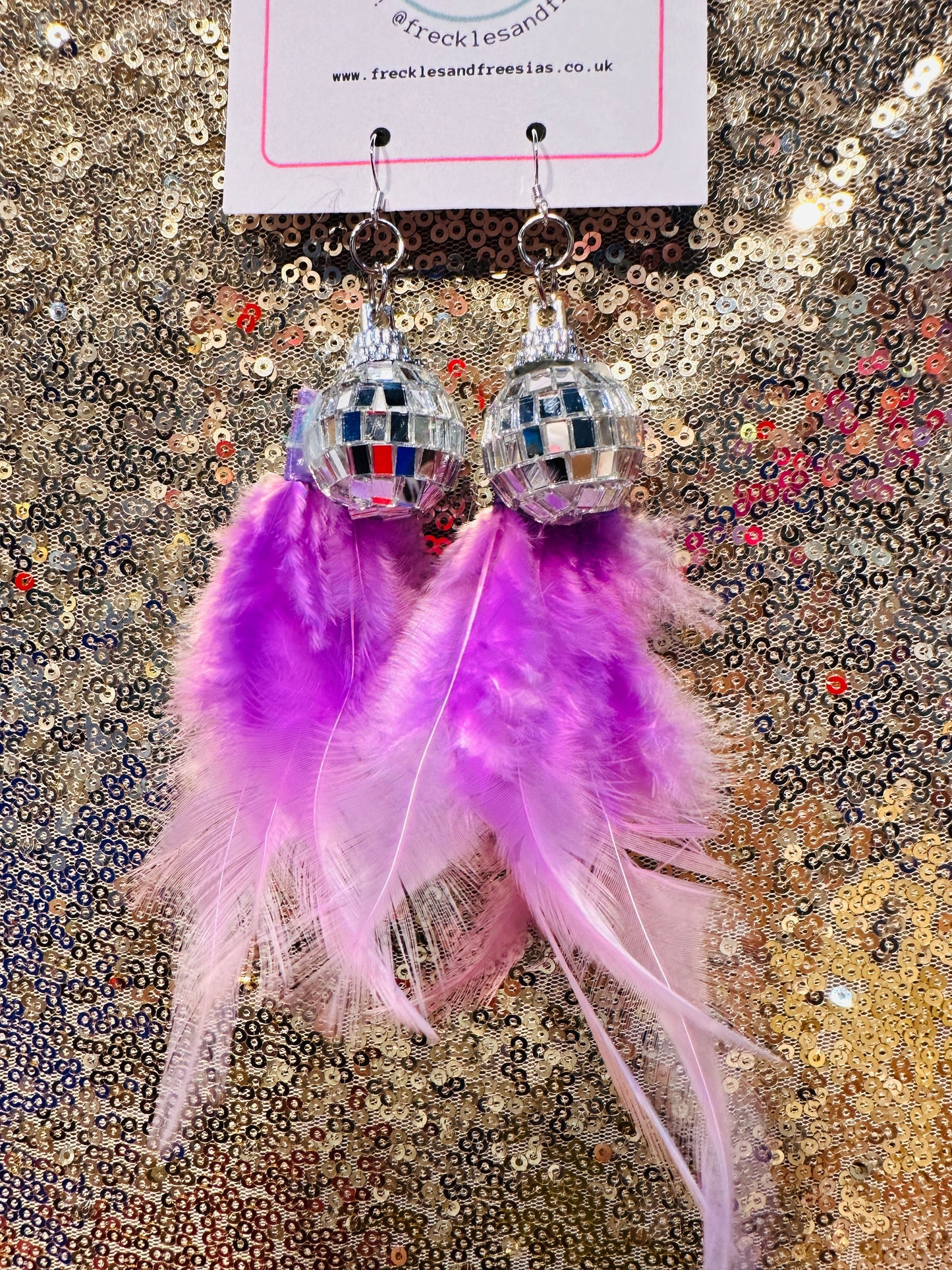 Disco ball feather earrings peach