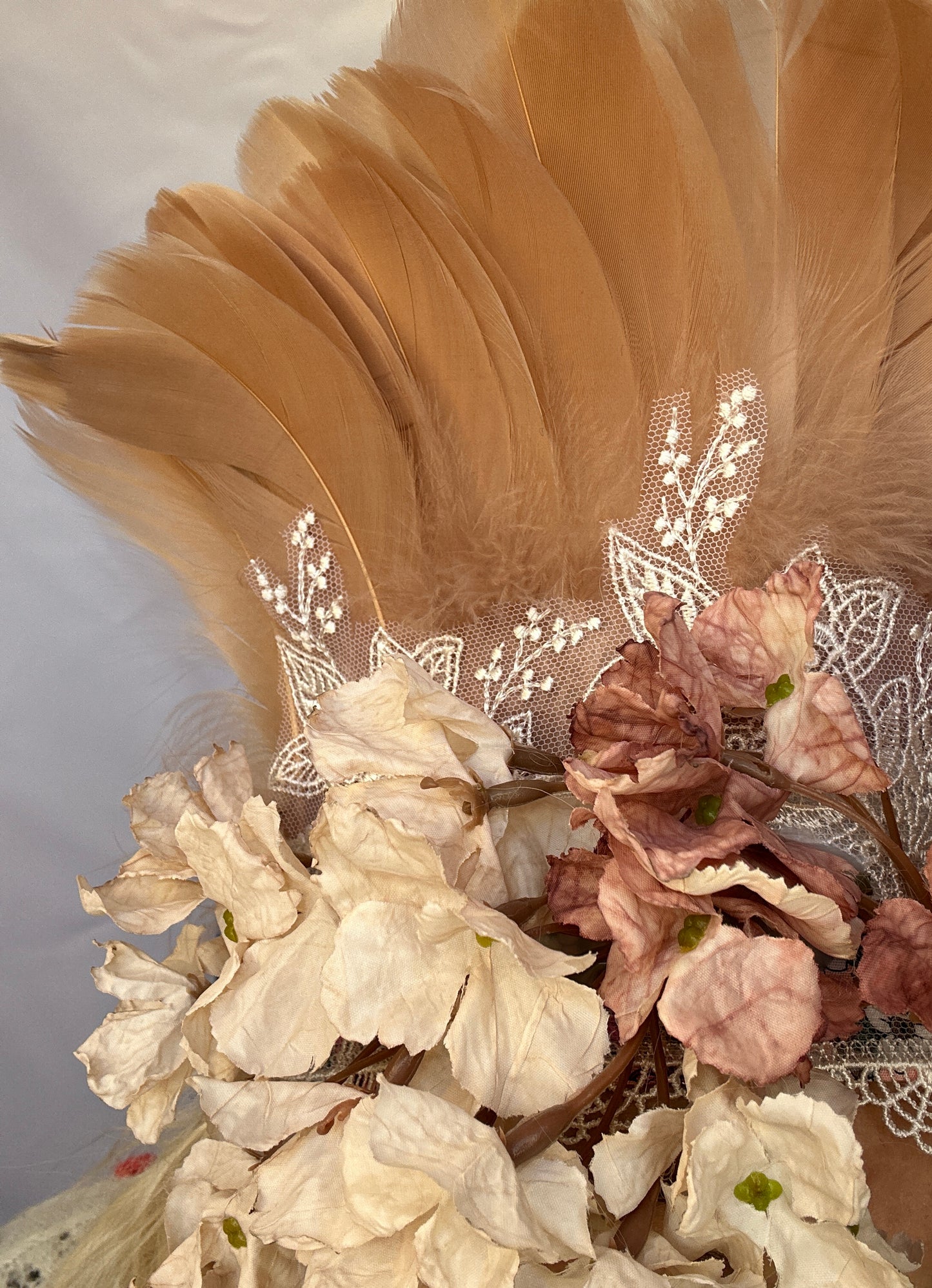 Bridal faux dried dusky pink flower deluxe headdress