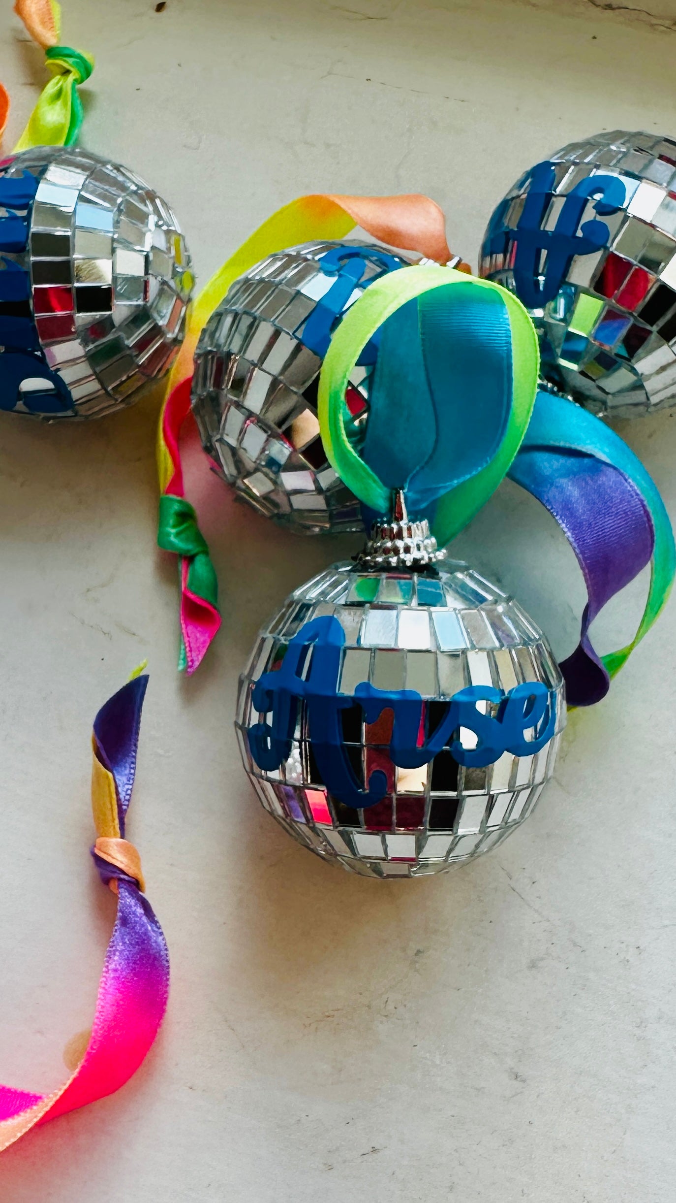 Sweary disco ball bauble, Christmas, decoration, kitsch, neon, handmade, personalised, custom, adult, mature, swear, handmade