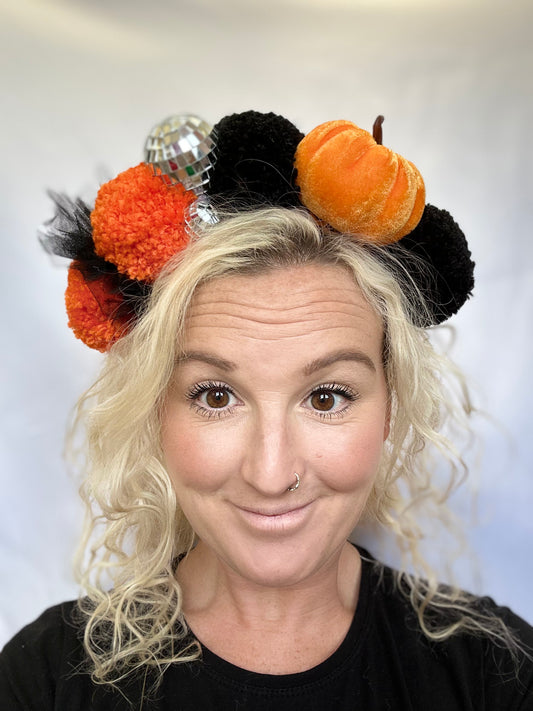 Halloween headband disco ball, pumpkin, net, fancy dress, party, black, orange