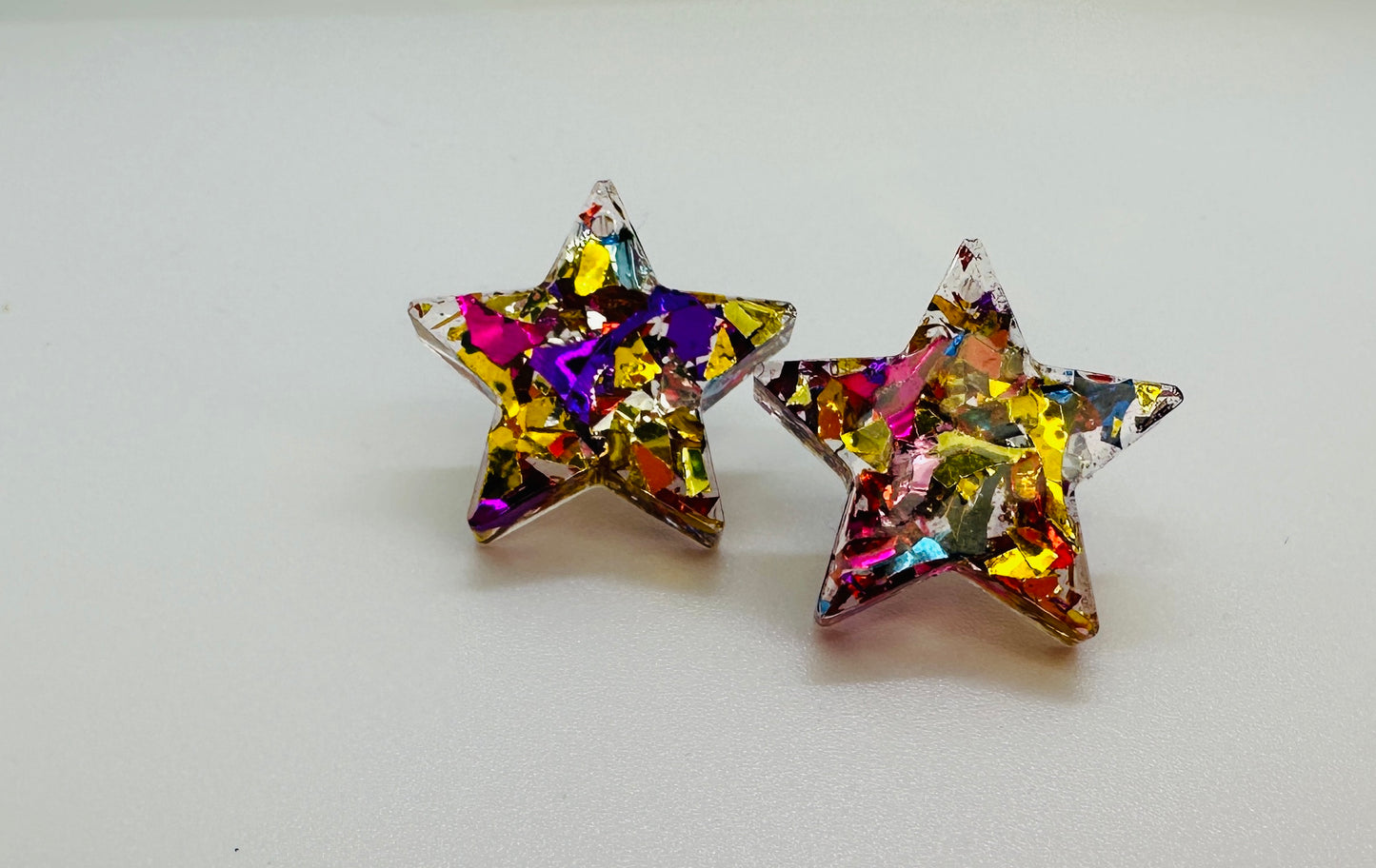 Sparkly glitter star earrings handmade with sterling silver studs