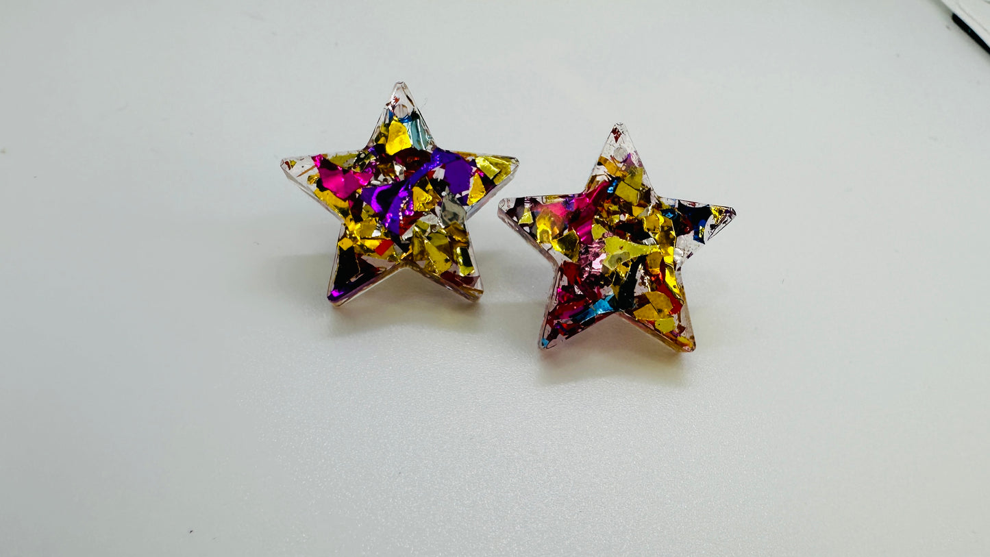 Sparkly glitter star earrings handmade with sterling silver studs