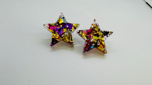 Sparkly glitter star earrings handmade with sterling silver studs