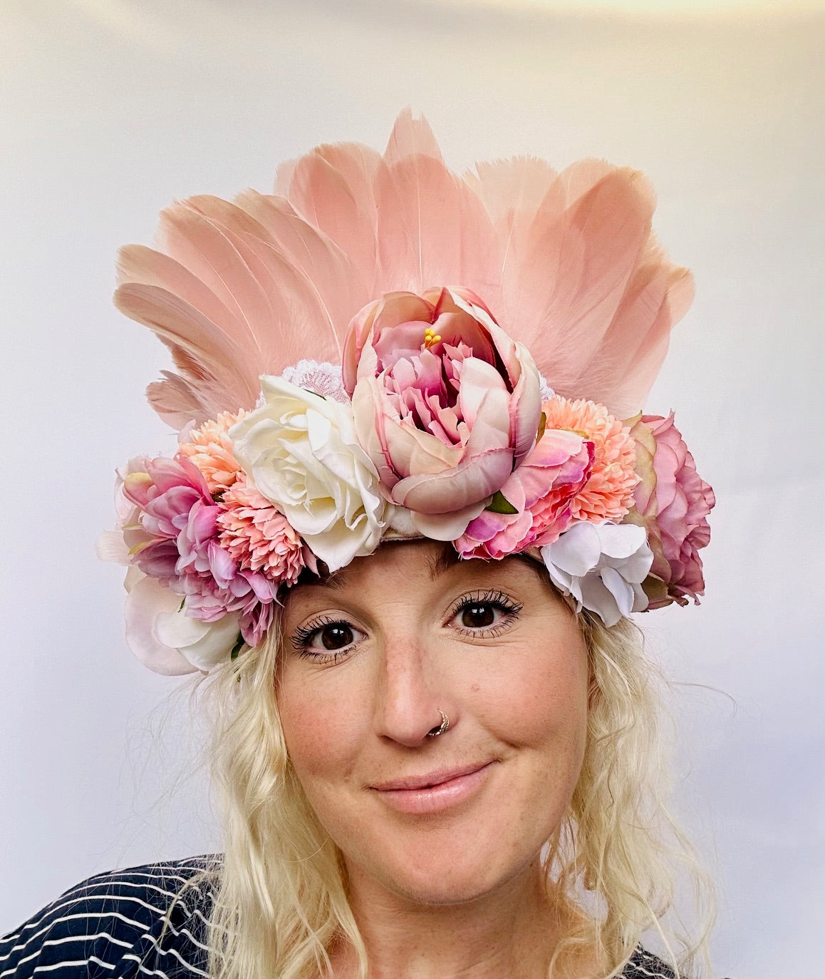Bridal dusky pink flower deluxe headdress