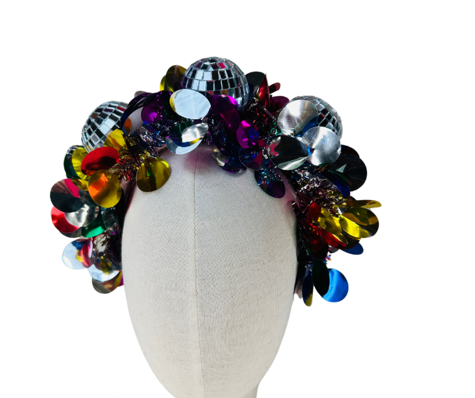 Party time disco headband! Christmas, tinsel, brights, festival