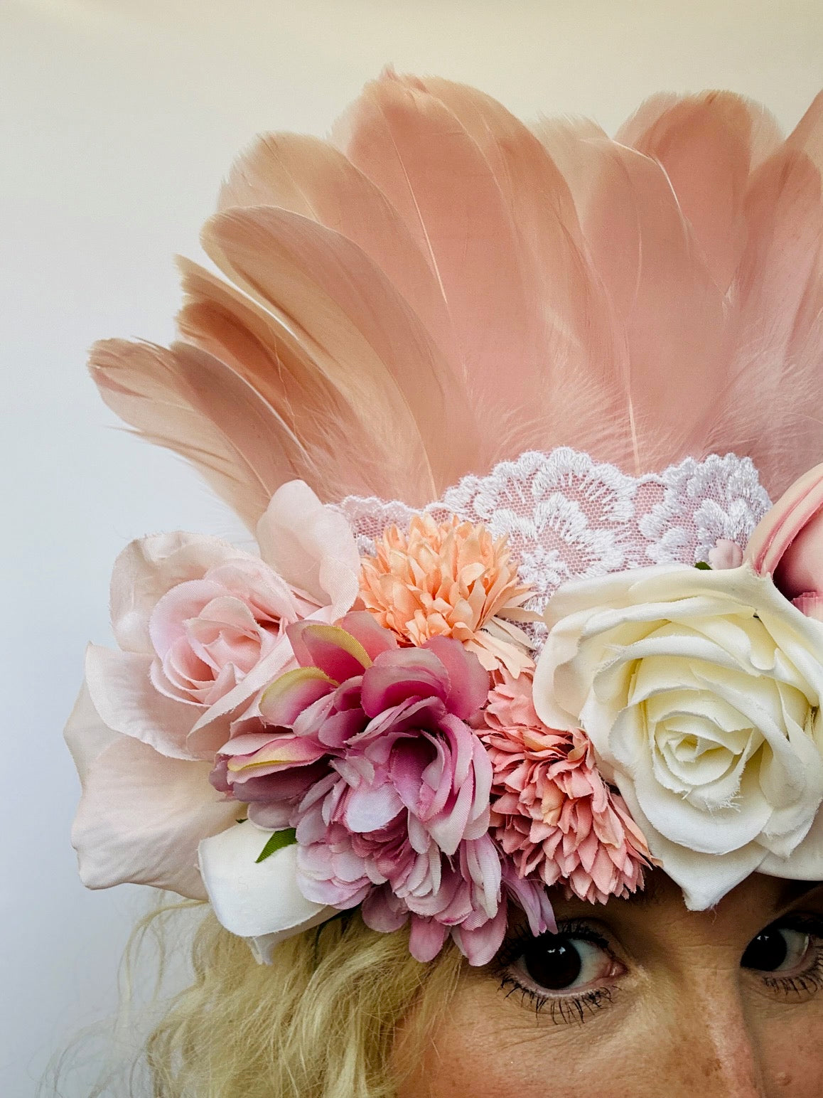 Bridal dusky pink flower deluxe headdress