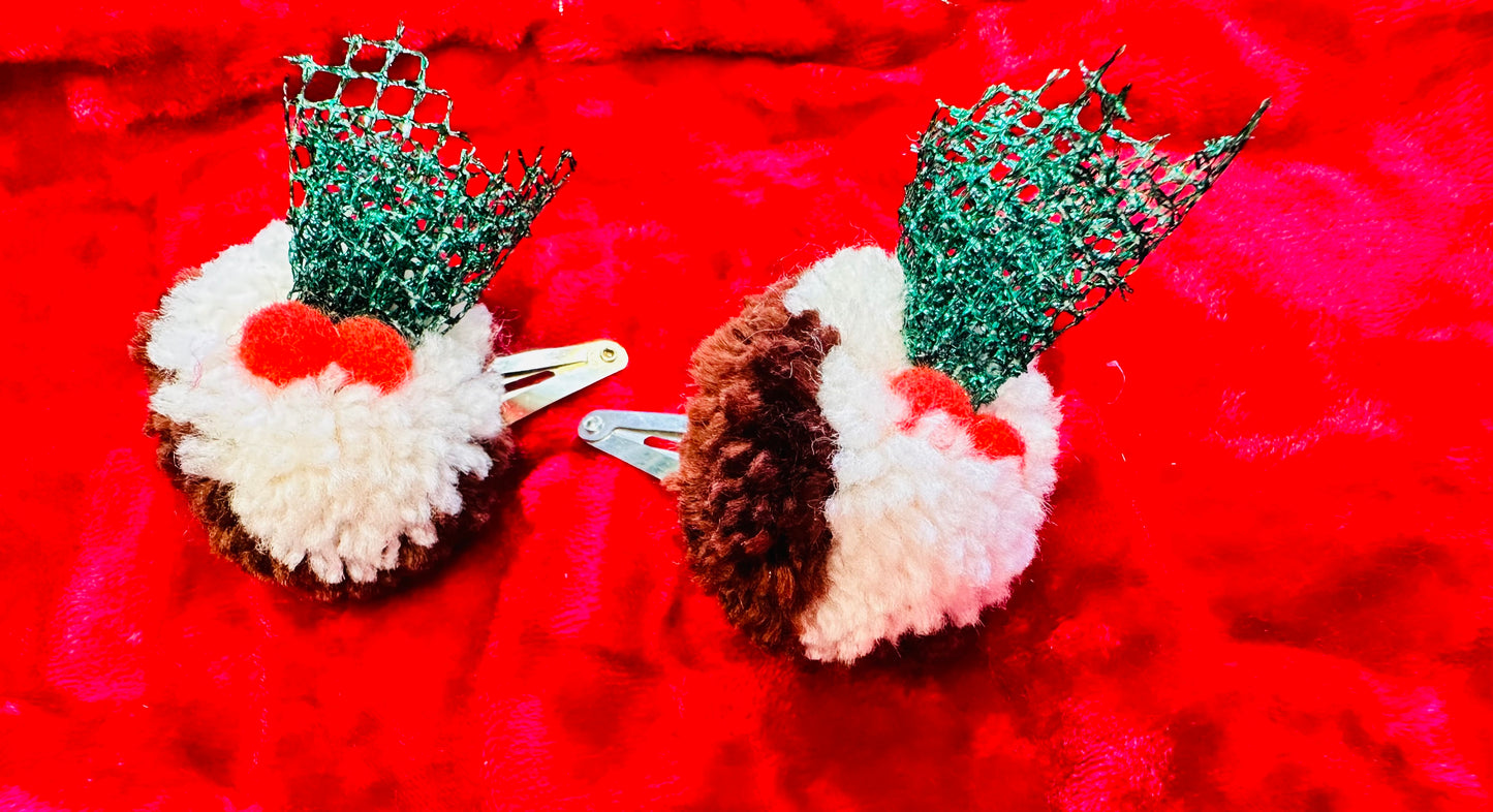 Christmas pudding hair clips