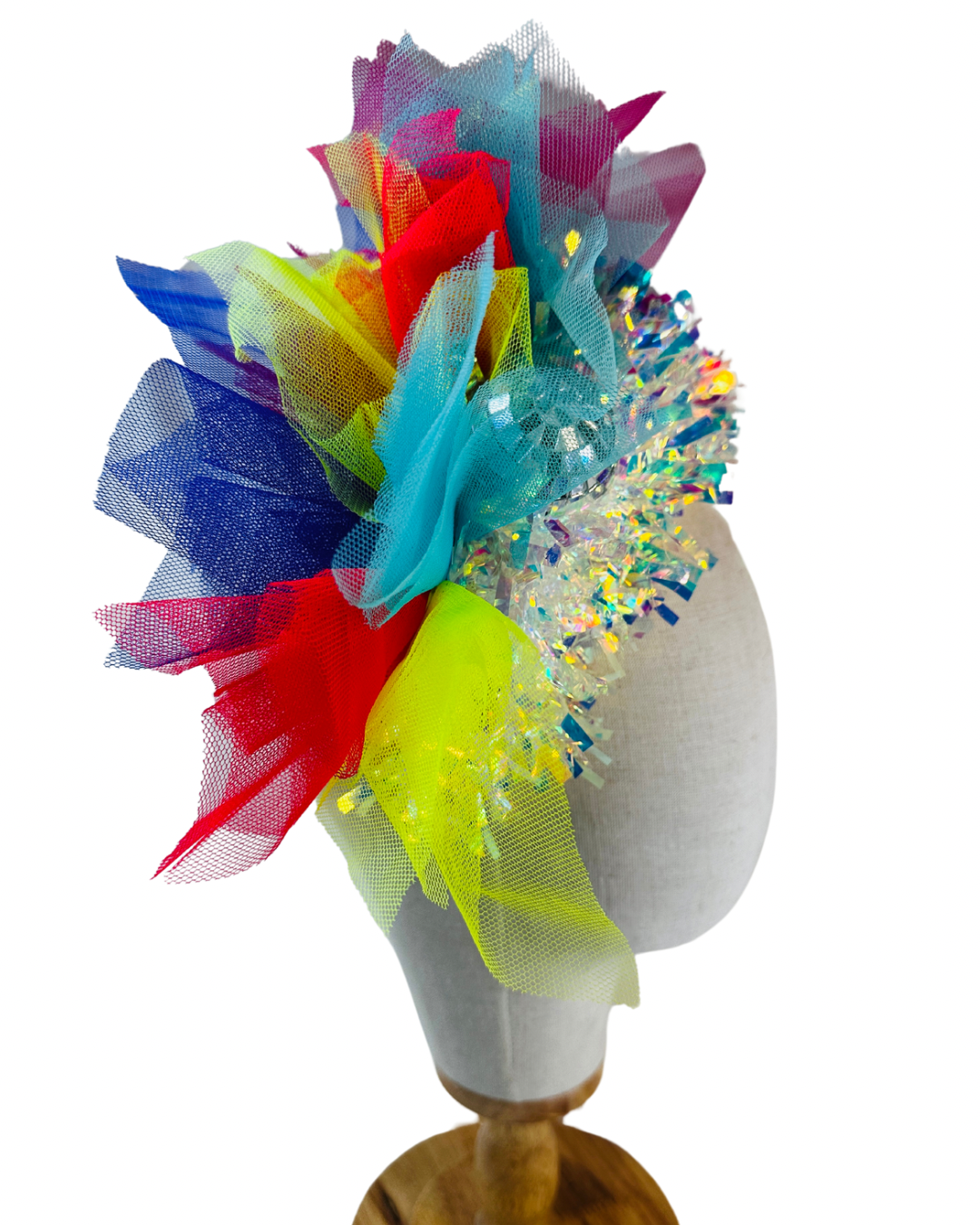 Disco ball net headband with iridescent sparkle - maroon, blue, red, yellow UV