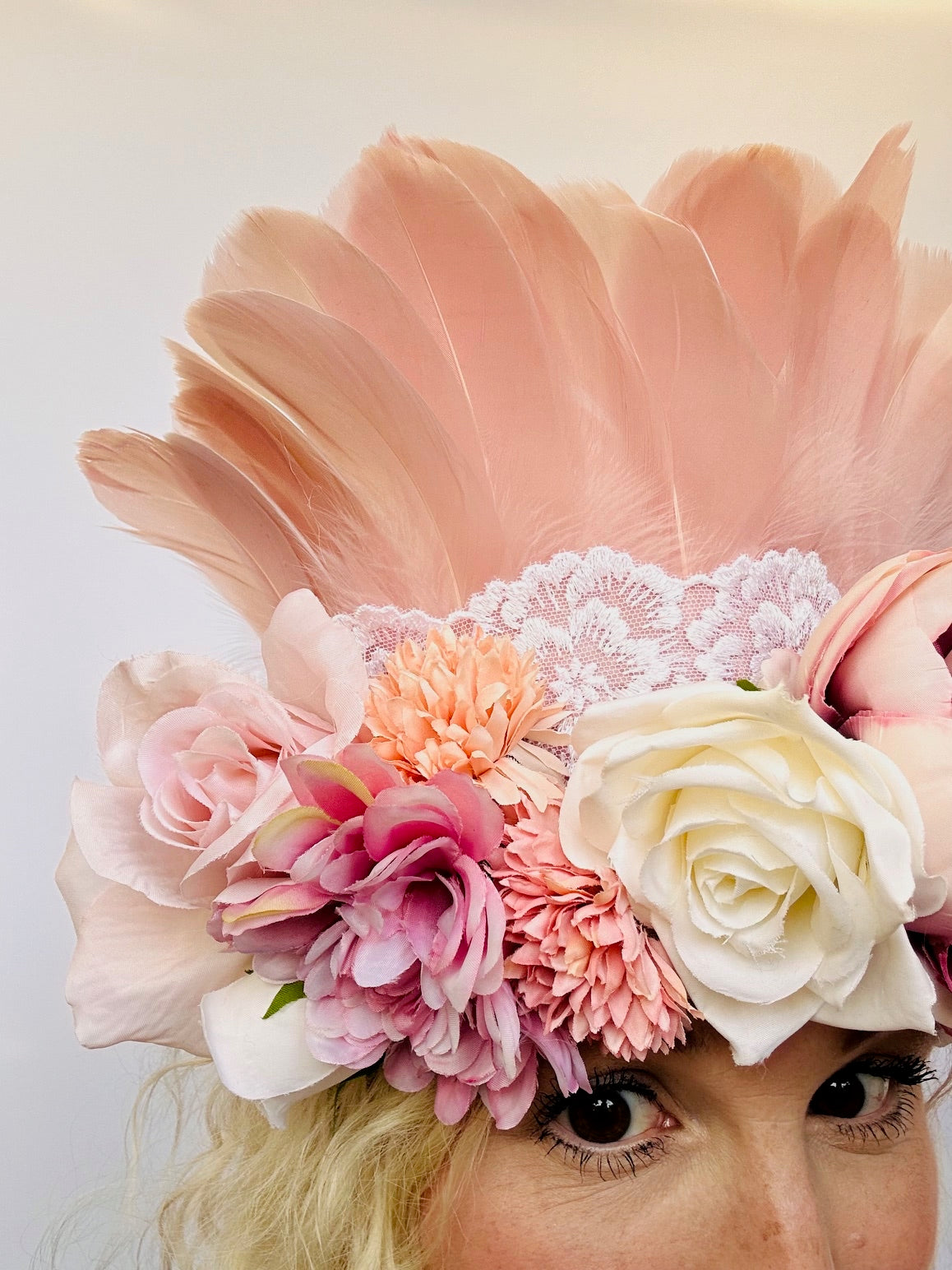 Bridal dusky pink flower deluxe headdress