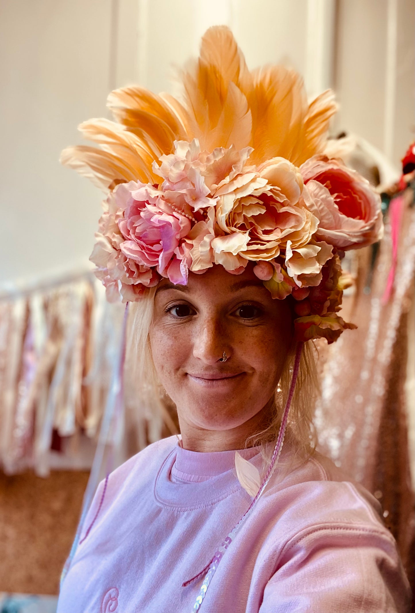 Peach deluxe with flowers headdress