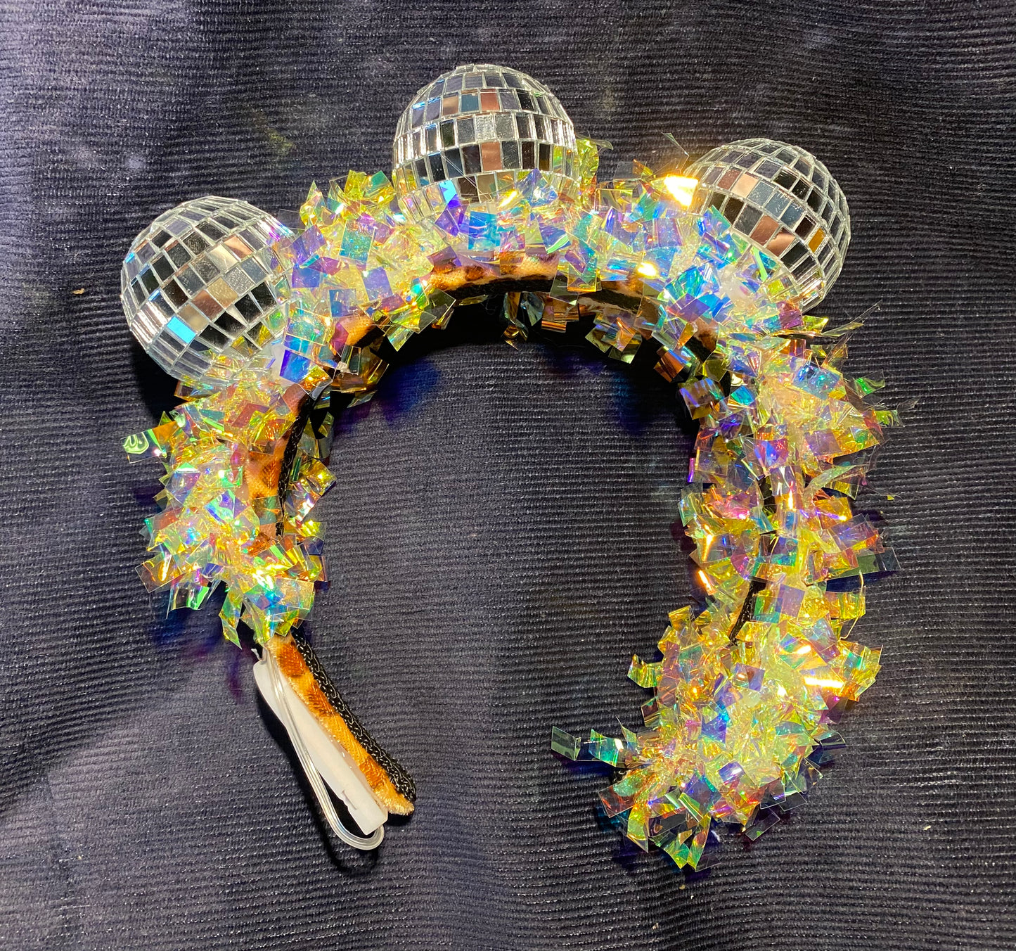 Light up disco time headband, disco balls and iridescent